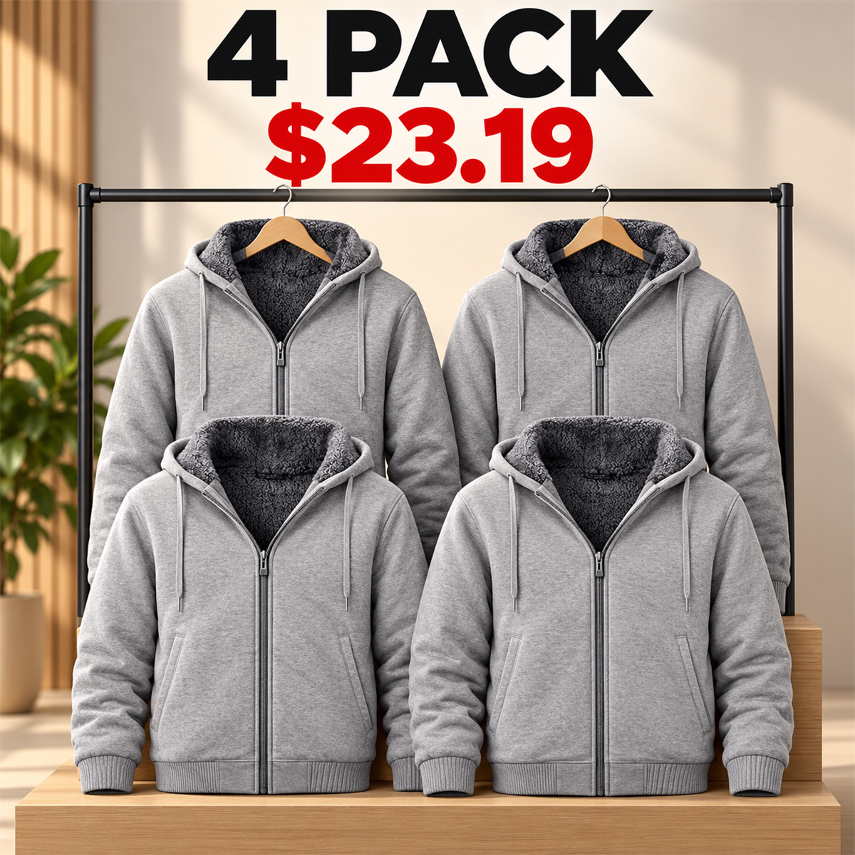 4- or 8-Pack Men's Sherpa-Lined Full-Zip Hoodies - 4-Pack (Heather Gray)