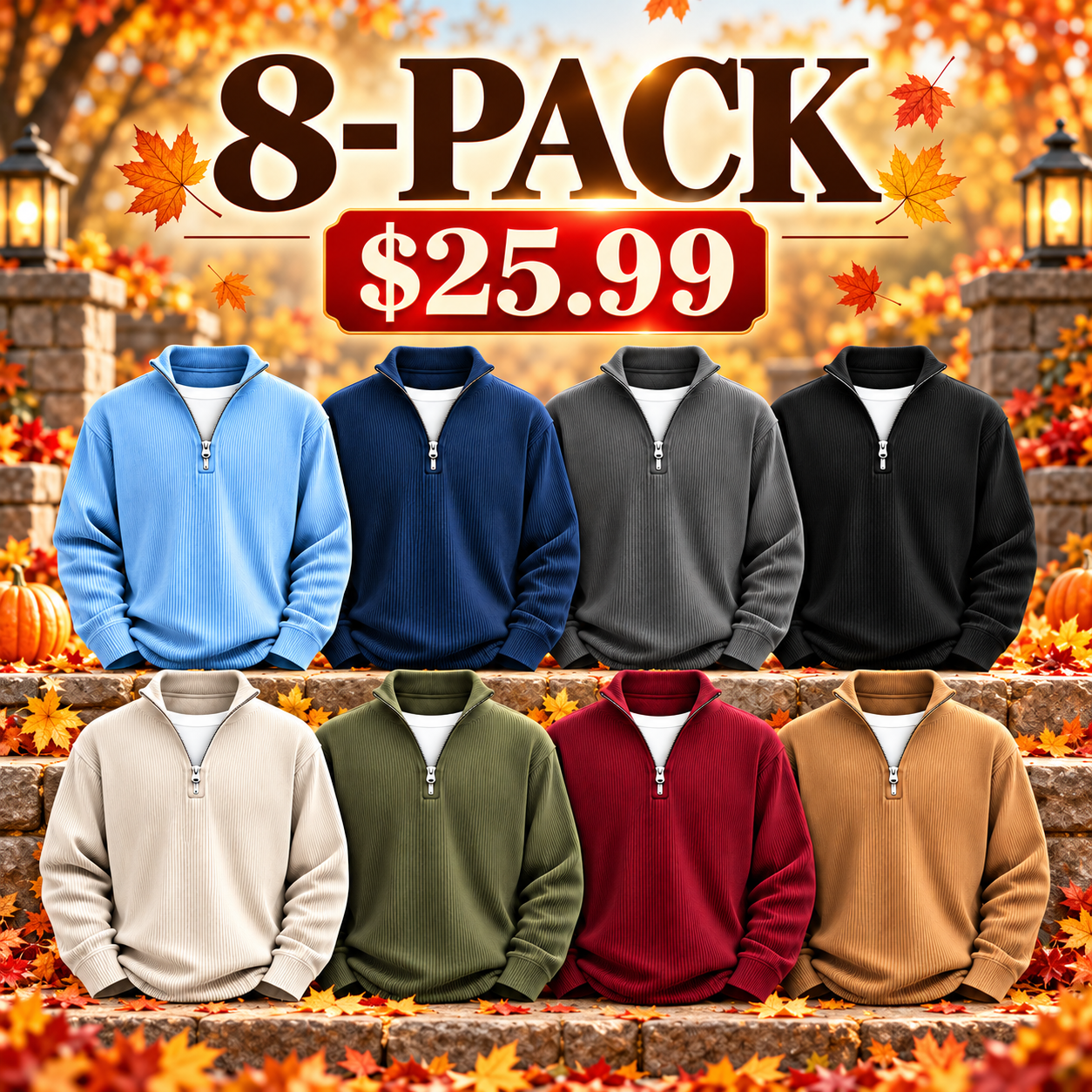 Men's Ribbed Quarter-Zip Relaxed Pullover Multipacks