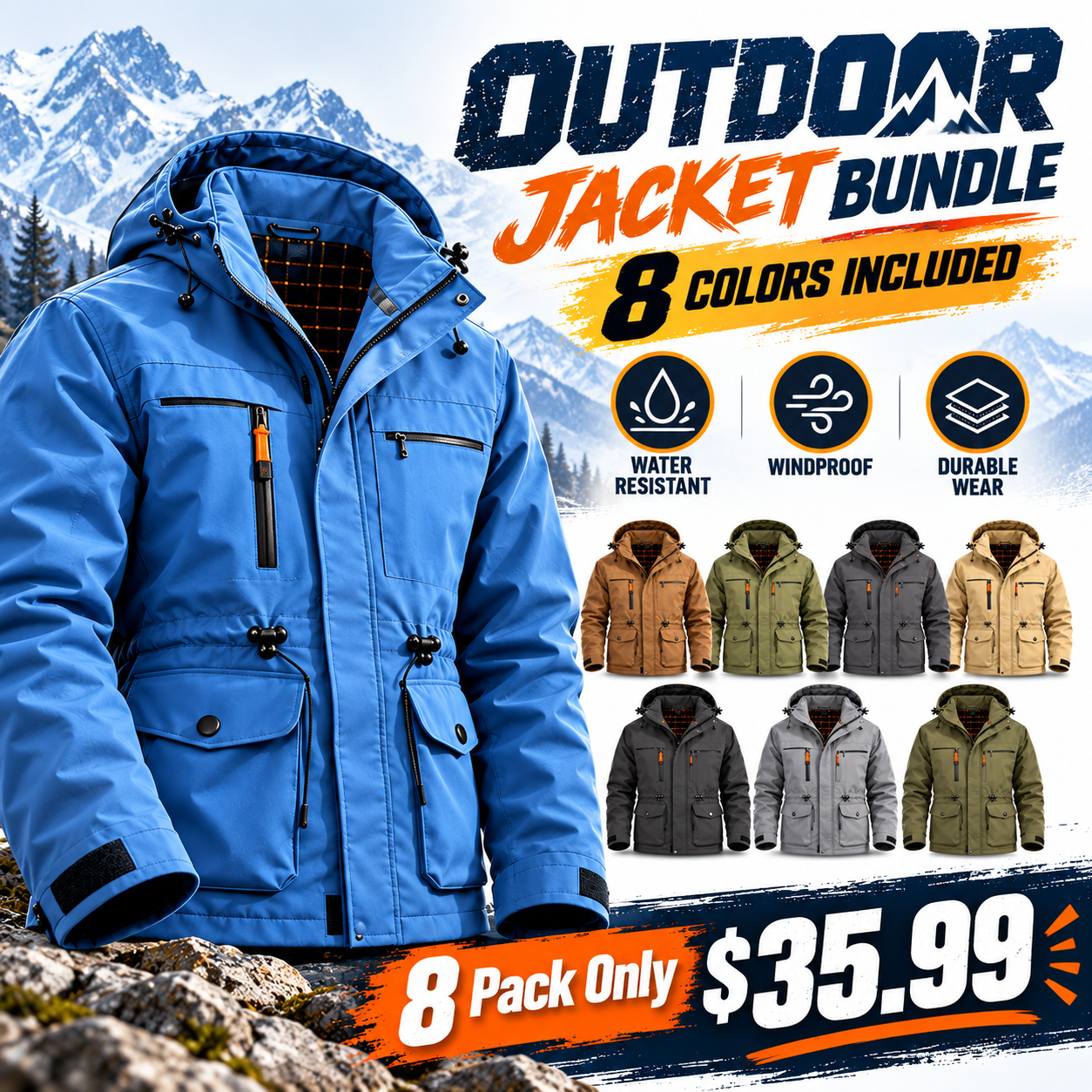 4- or 8-Pack Men's Hooded Multi-Pocket Field Jackets