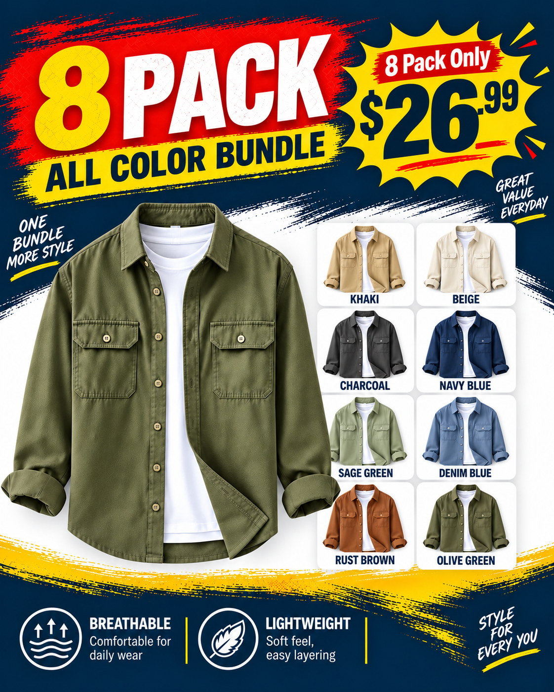 Men's Relaxed Flap-Pocket Overshirt Multipack