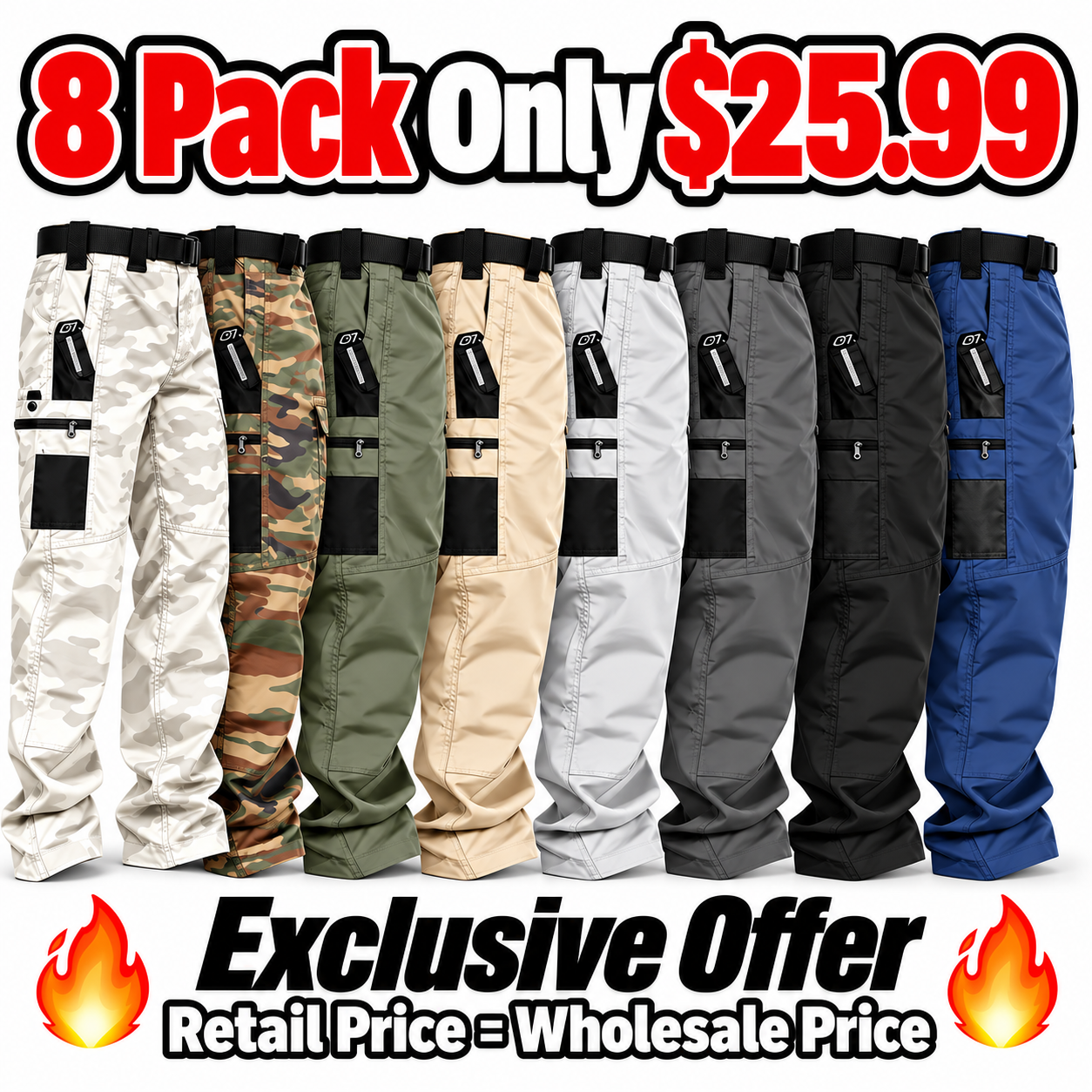 Men's Multi-Pocket Tactical Cargo Pants Multipack