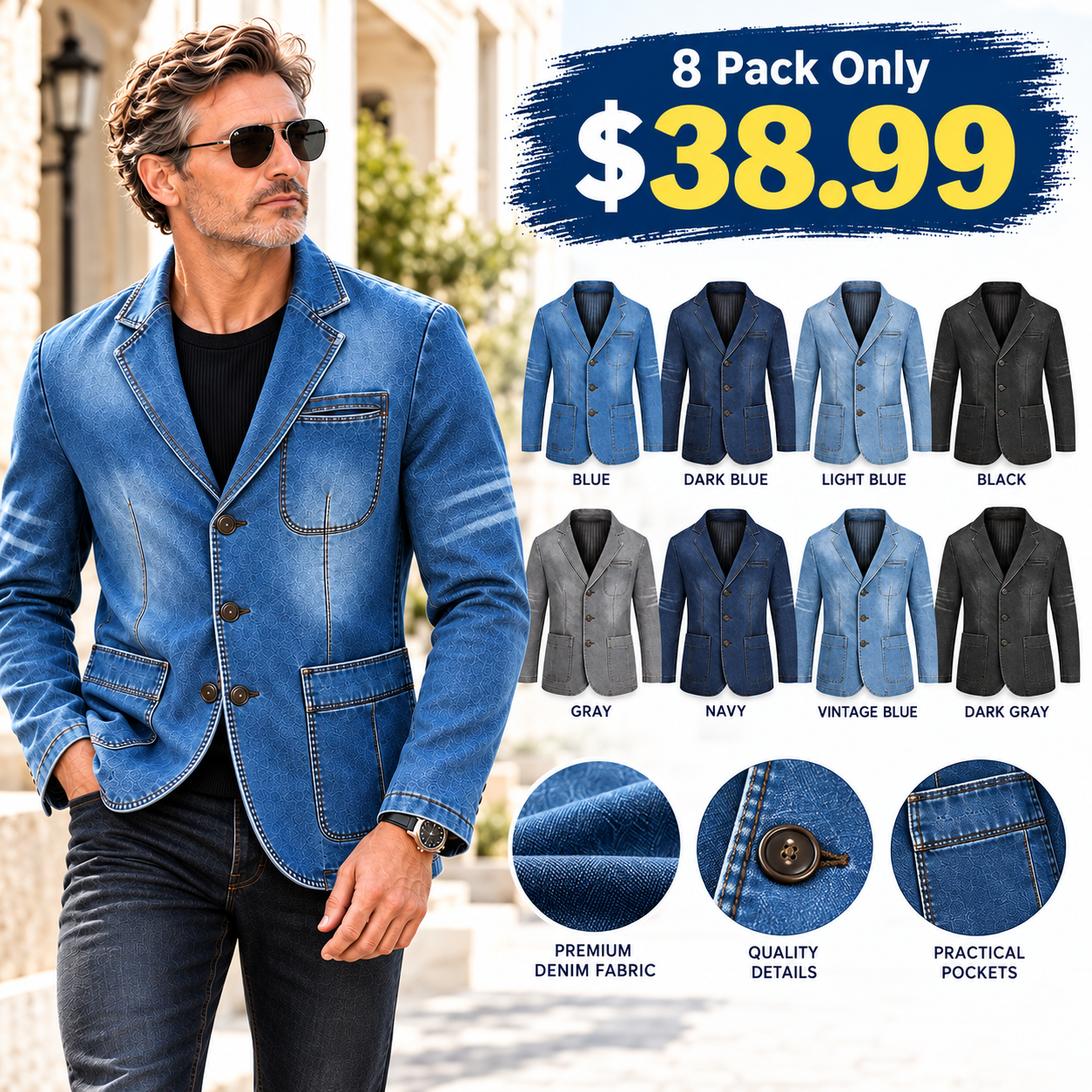 Men's Casual Denim Blazer Multipack