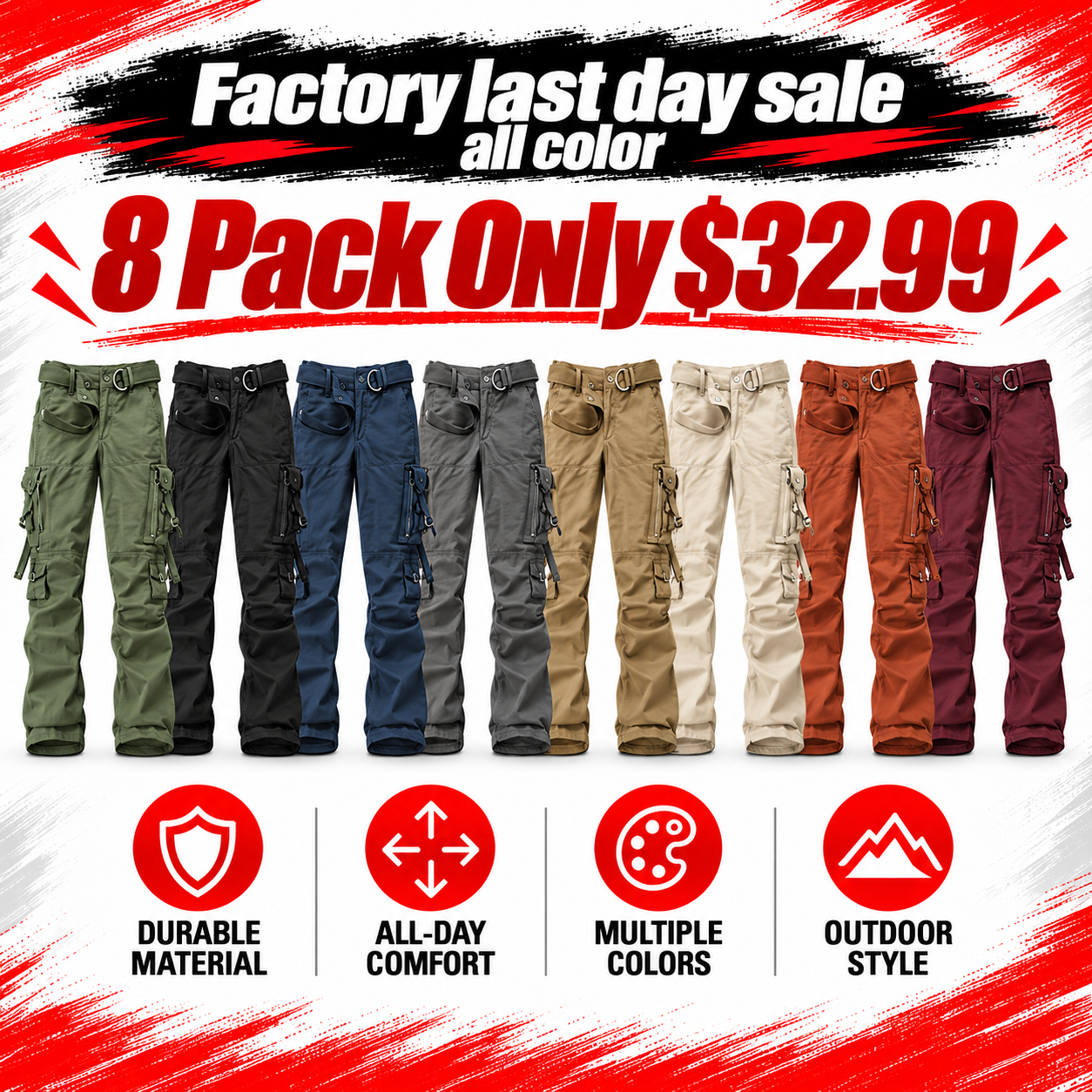 Men's Multi-Pocket Cargo Pants Multipack
