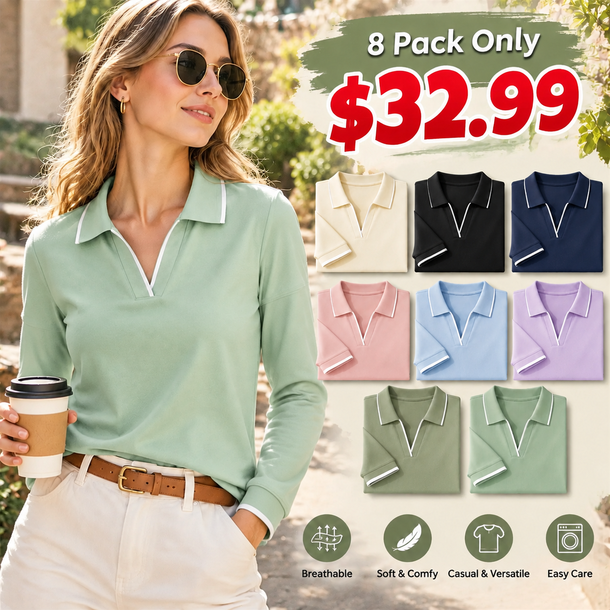 Women's Contrast-Trim Short-Sleeve Polo Multipack
