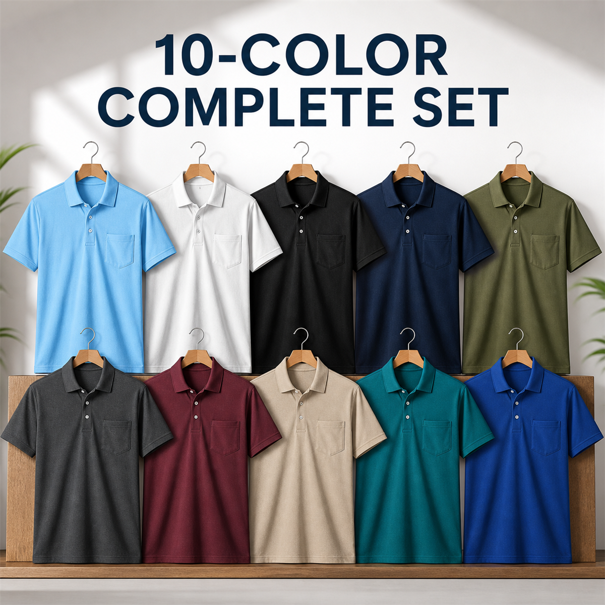 Men's Classic Short-Sleeve Polo Shirt with Chest Pocket - 10-Pack Complete Color Collection - $36.99