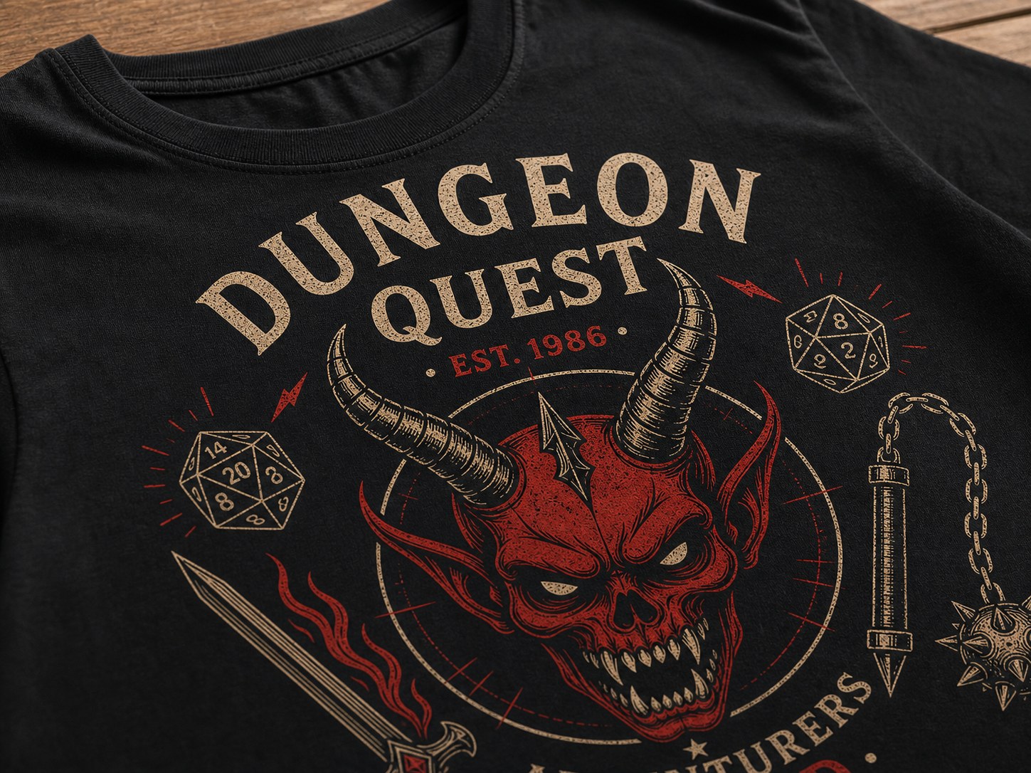 Close-up detail of Dungeon Quest graphic print