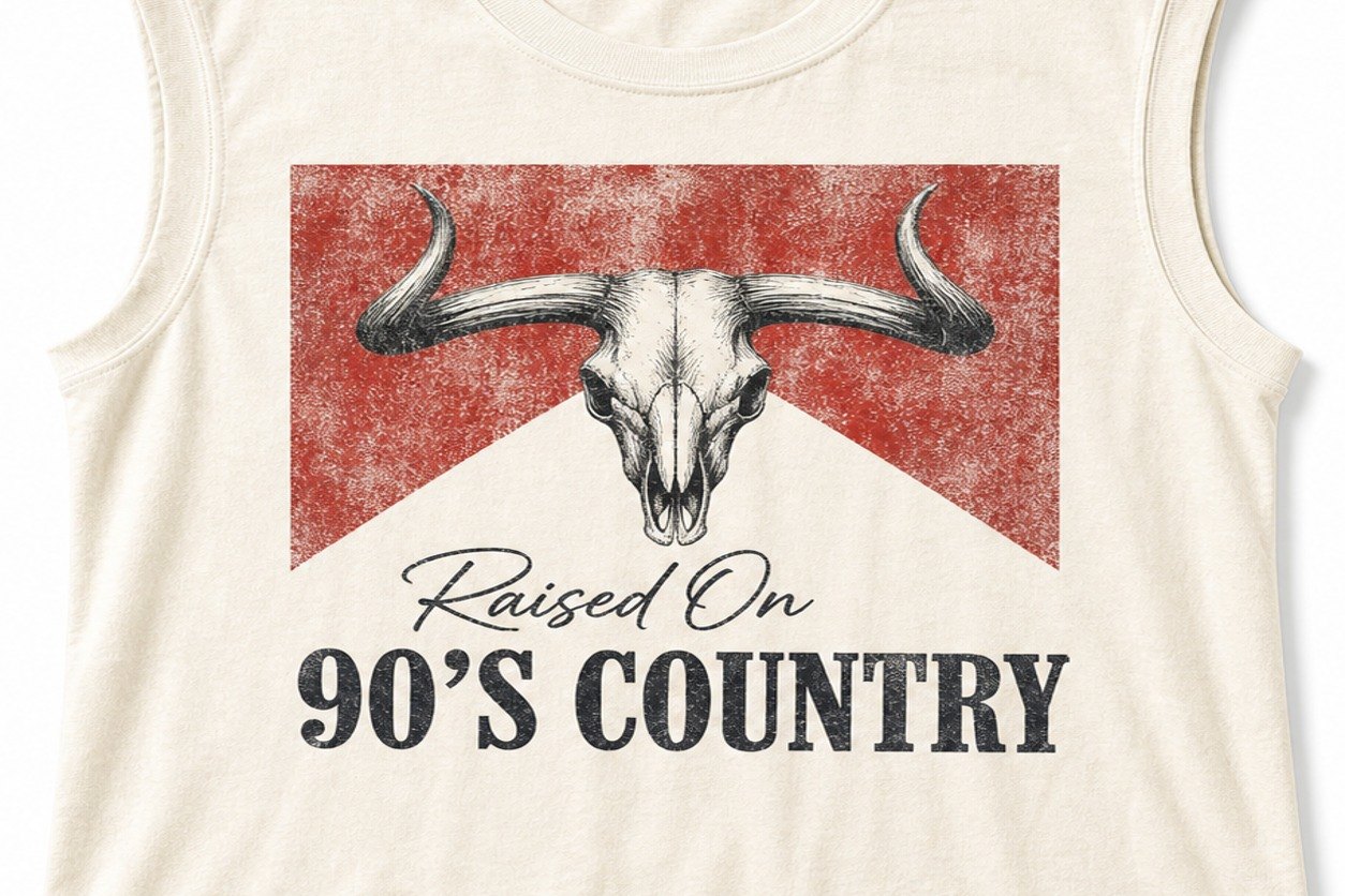 Raised On 90s Country sleeveless tee detail