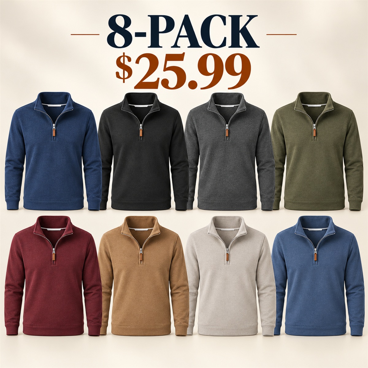Men's Essential Quarter-Zip Long-Sleeve Pullover 8-Pack - $25.99