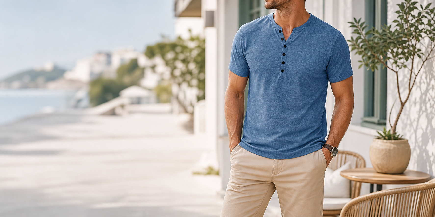 🔥CLEARANCE SALE🔥 Men's Short Sleeve Henley T-Shirt lifestyle banner