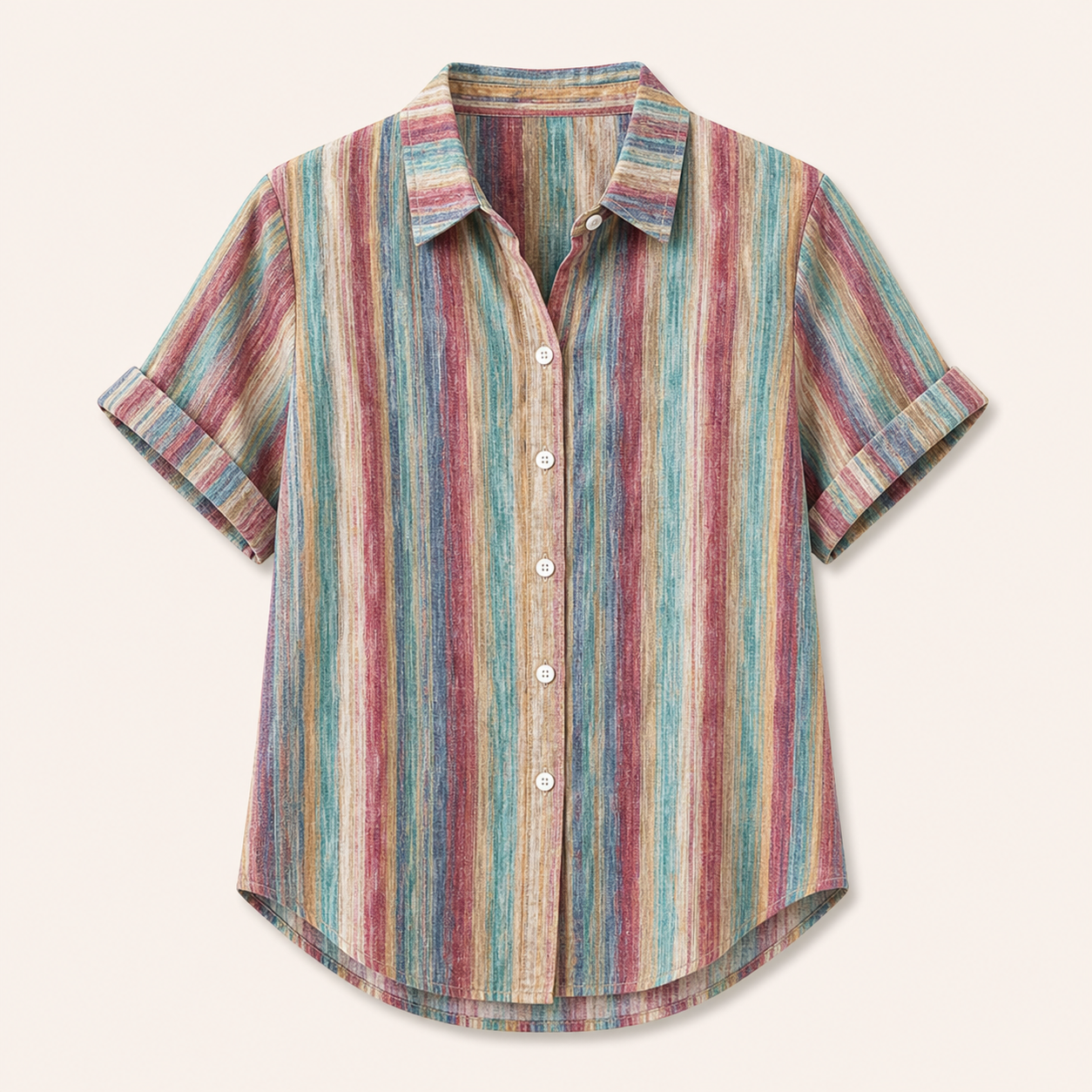🔥CLEARANCE SALE🔥 Women's Watercolor Stripe Button-Up Blouse - Berry Teal