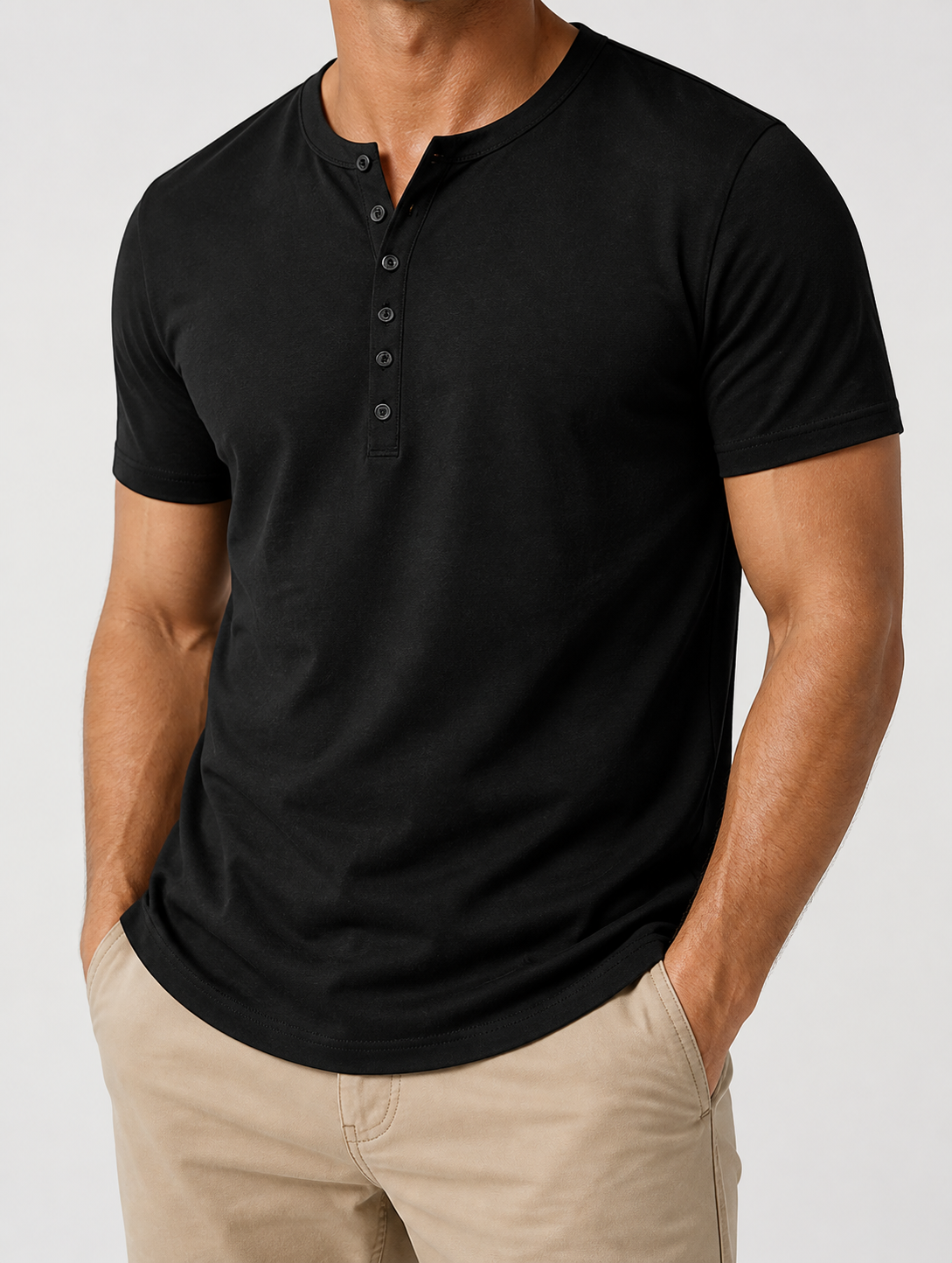 🔥CLEARANCE SALE🔥 Men's Short Sleeve Henley T-Shirt - Black
