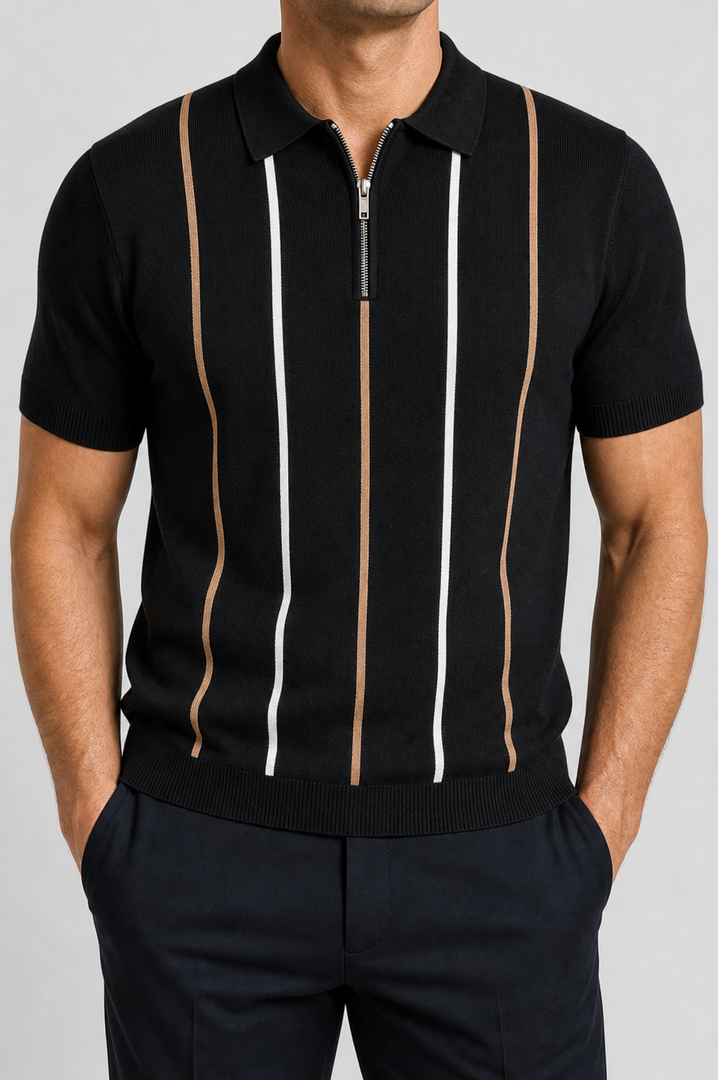 🔥CLEARANCE SALE🔥 Men's Knit Half-Zip Polo Shirt - Black