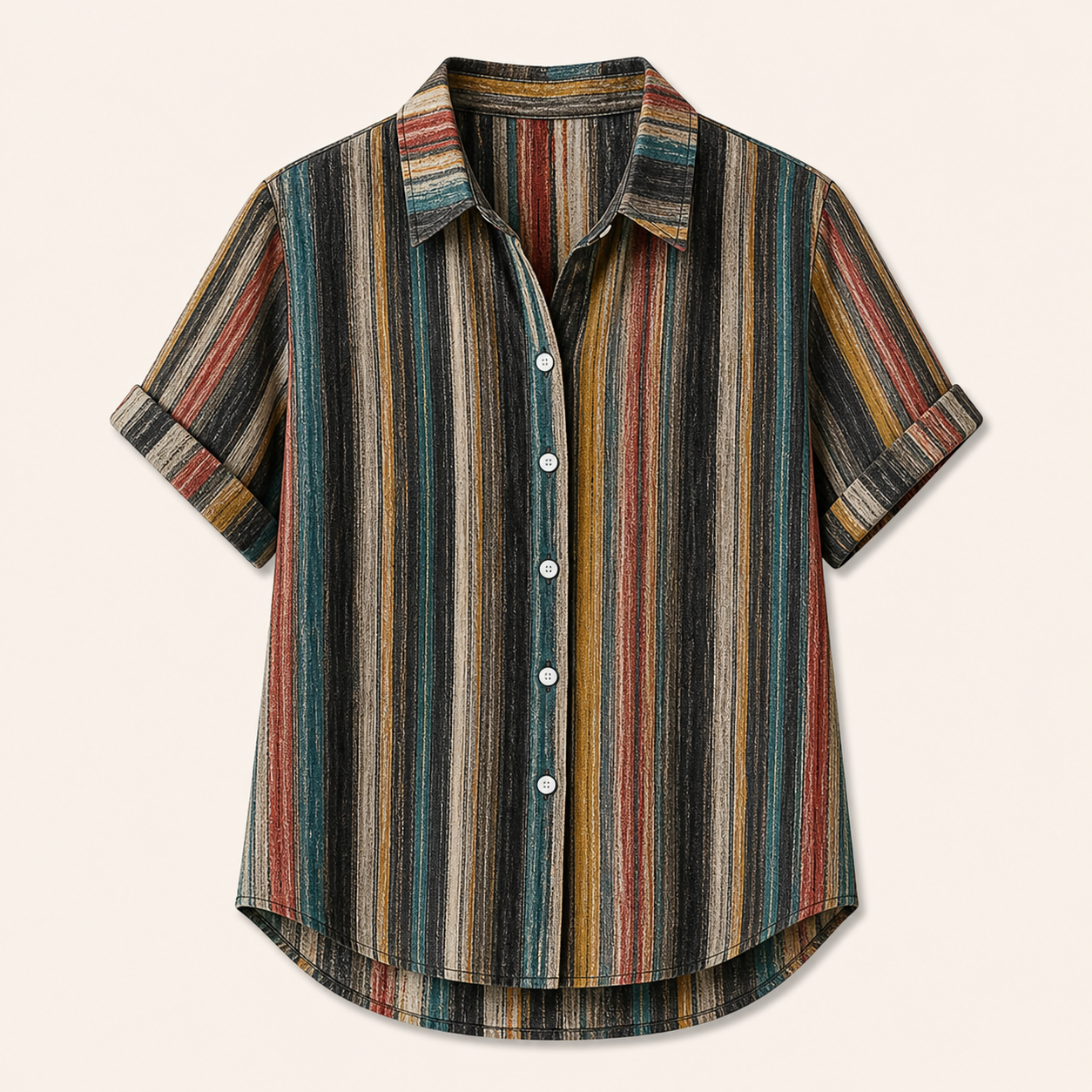 🔥CLEARANCE SALE🔥 Women's Watercolor Stripe Button-Up Blouse - Black Multi