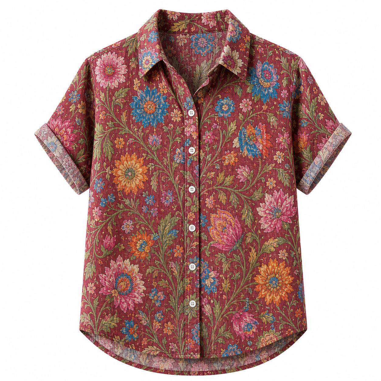 🔥CLEARANCE SALE🔥 Women's Vintage Floral Button-Up Blouse - Rose Burgundy Botanical