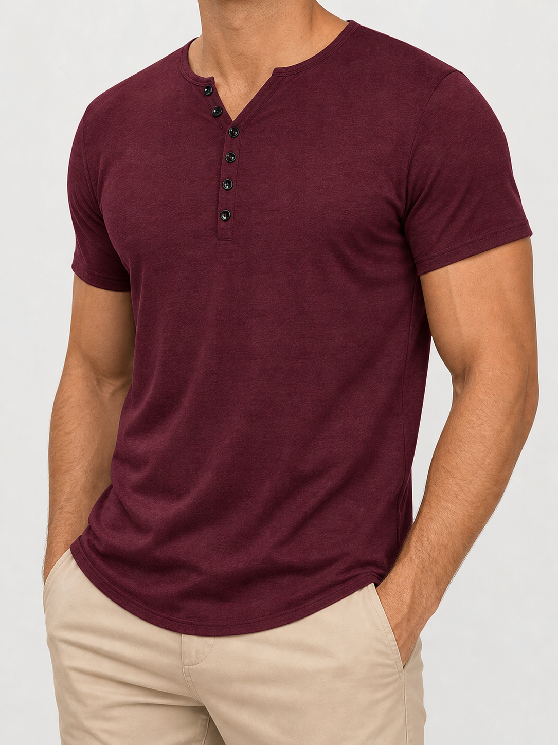 🔥CLEARANCE SALE🔥 Men's Short Sleeve Henley T-Shirt - Burgundy
