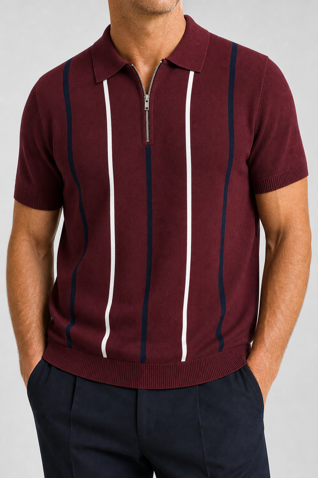 🔥CLEARANCE SALE🔥 Men's Knit Half-Zip Polo Shirt - Burgundy