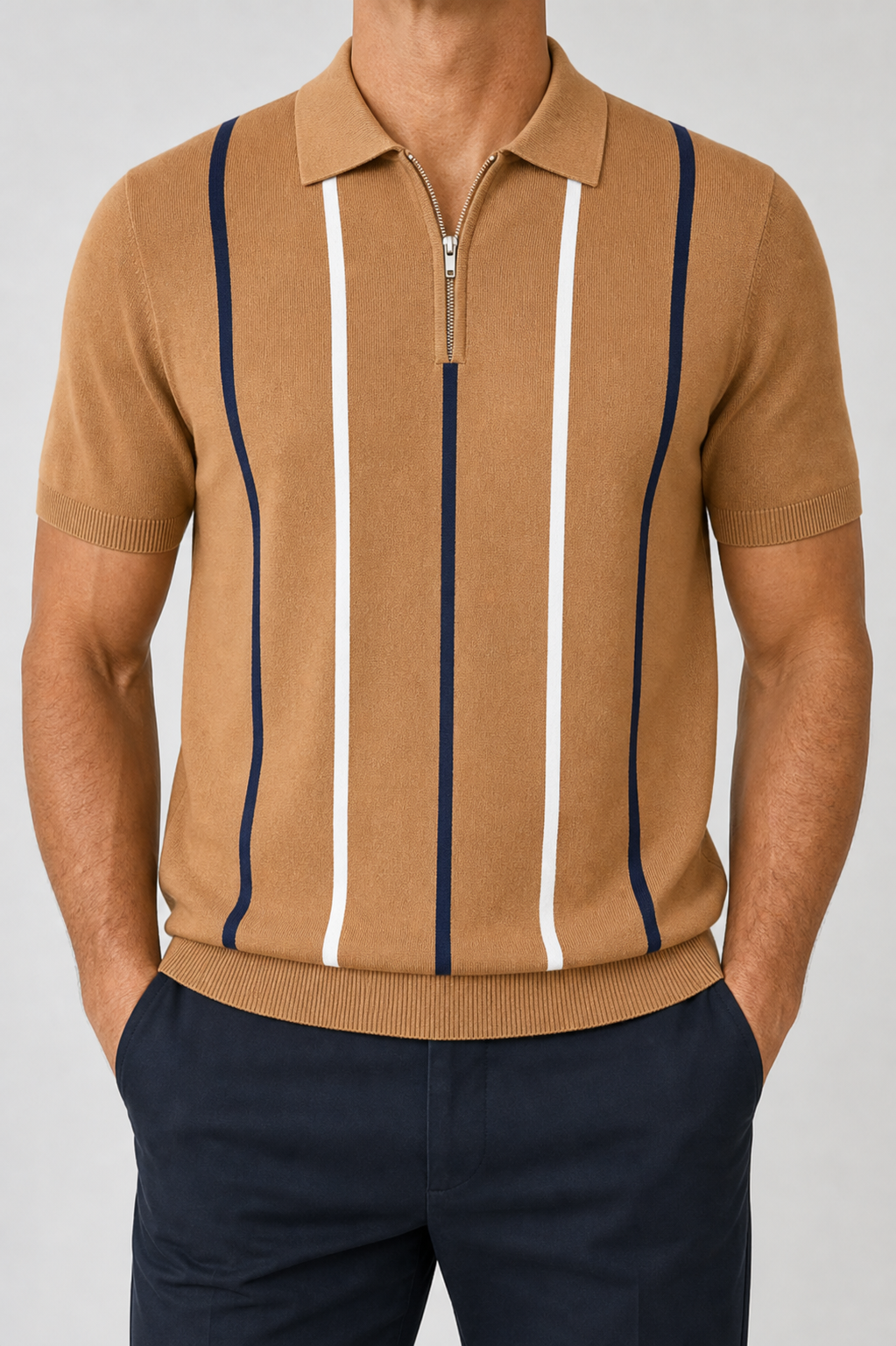 🔥CLEARANCE SALE🔥 Men's Knit Half-Zip Polo Shirt - Camel - 3 PCS ONLY $34.99