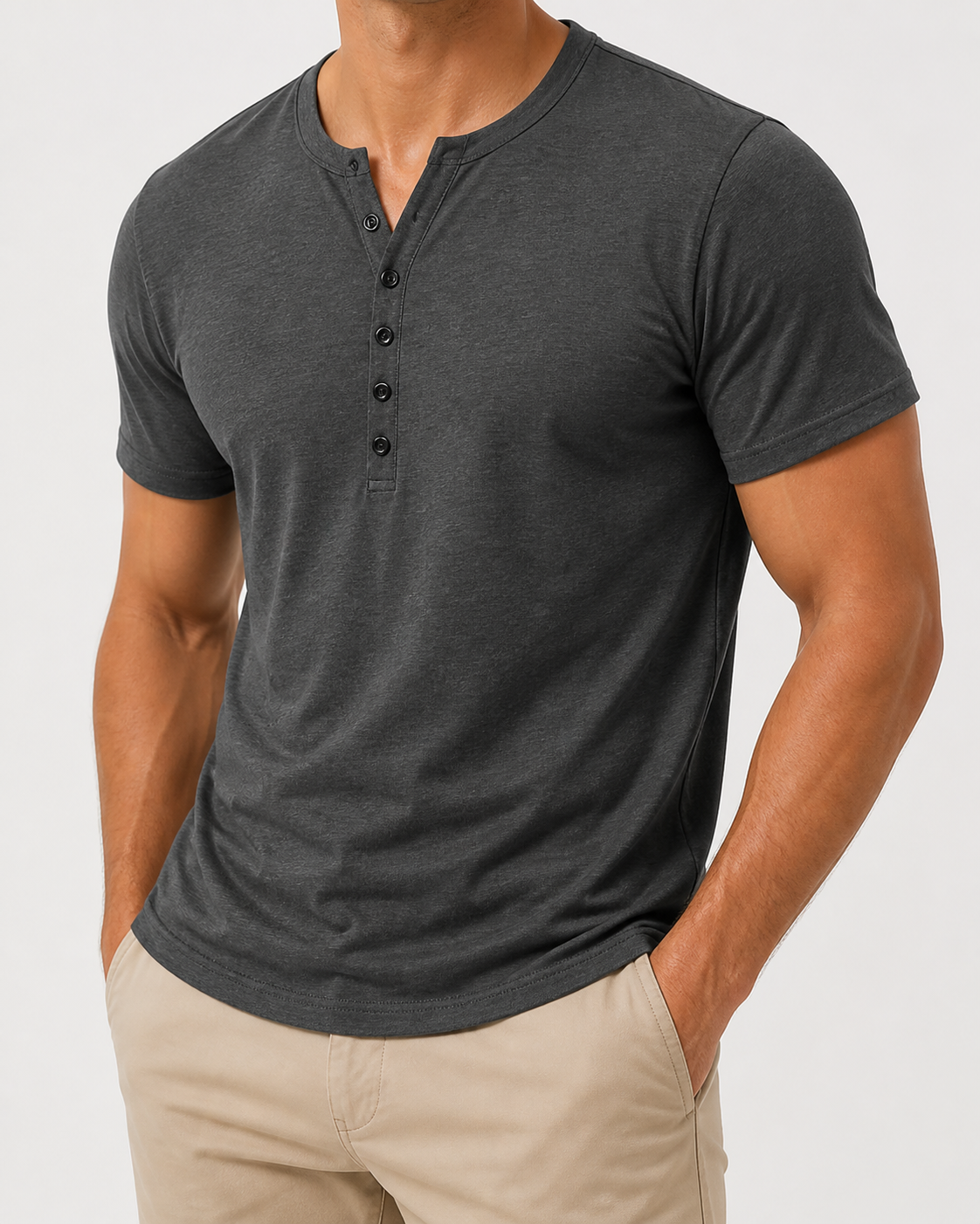 🔥CLEARANCE SALE🔥 Men's Short Sleeve Henley T-Shirt - Charcoal