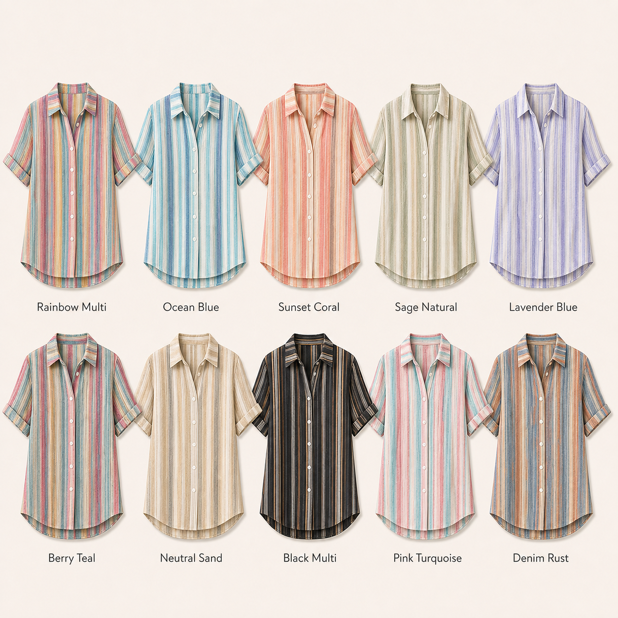 🔥CLEARANCE SALE🔥 Women's Watercolor Stripe Button-Up Blouse - Color Overview