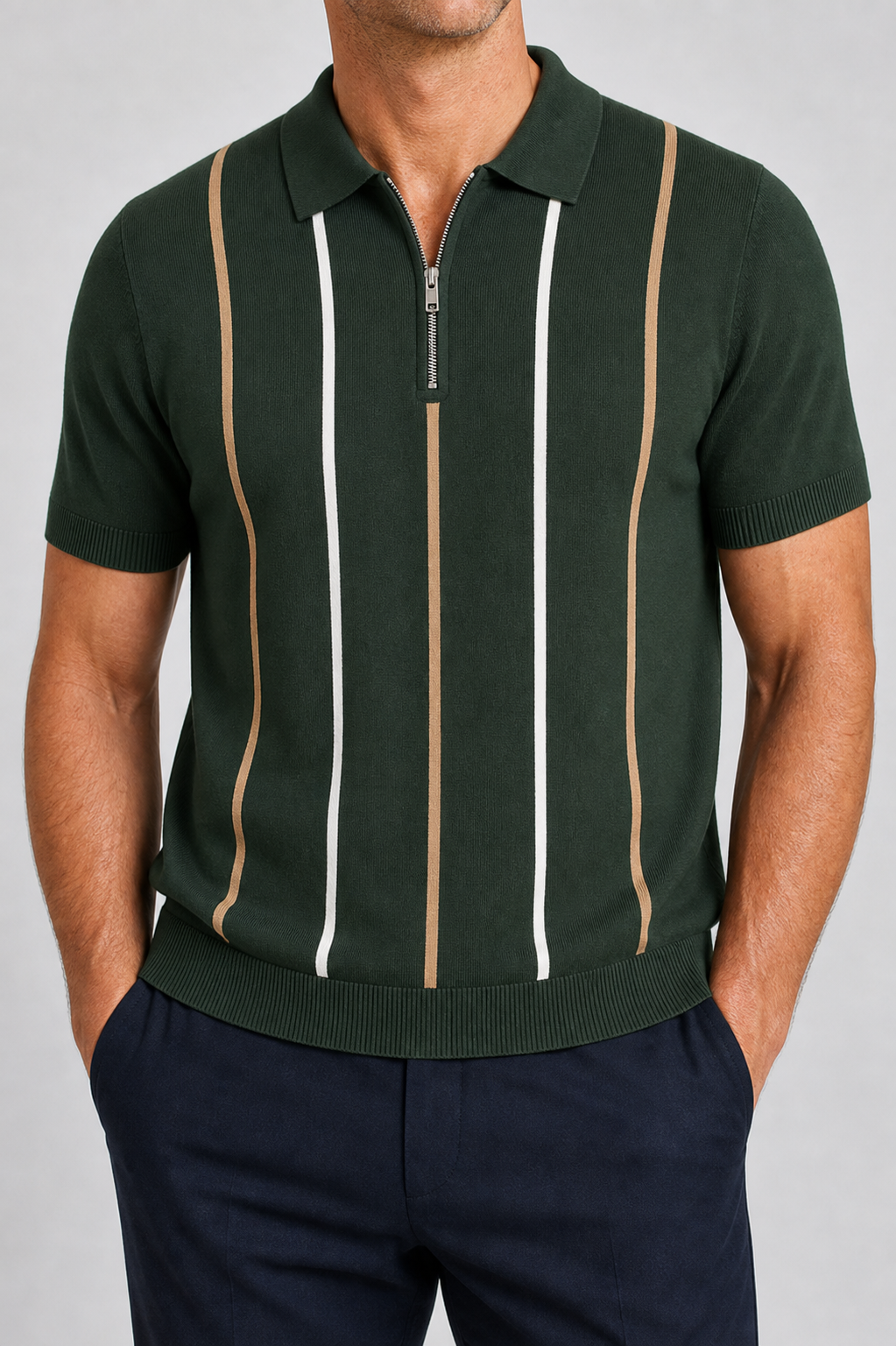 🔥CLEARANCE SALE🔥 Men's Knit Half-Zip Polo Shirt - Forest Green