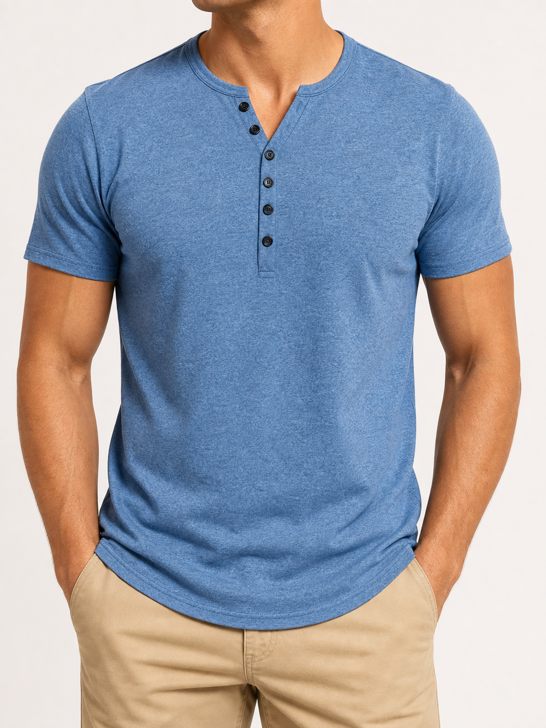 🔥CLEARANCE SALE🔥 Men's Short Sleeve Henley T-Shirt - Heather Blue - 2 PCS ONLY $29.99
