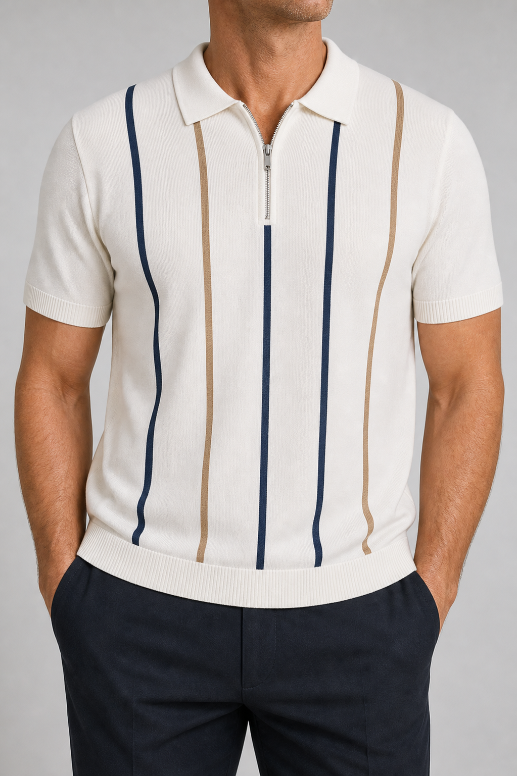 🔥CLEARANCE SALE🔥 Men's Knit Half-Zip Polo Shirt - Ivory