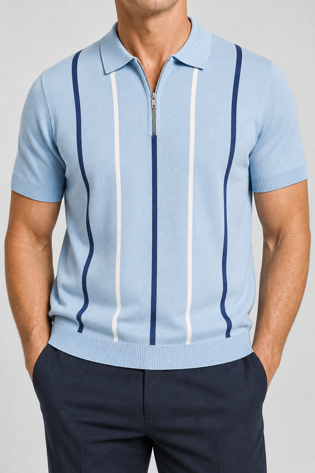 🔥CLEARANCE SALE🔥 Men's Knit Half-Zip Polo Shirt - Light Blue