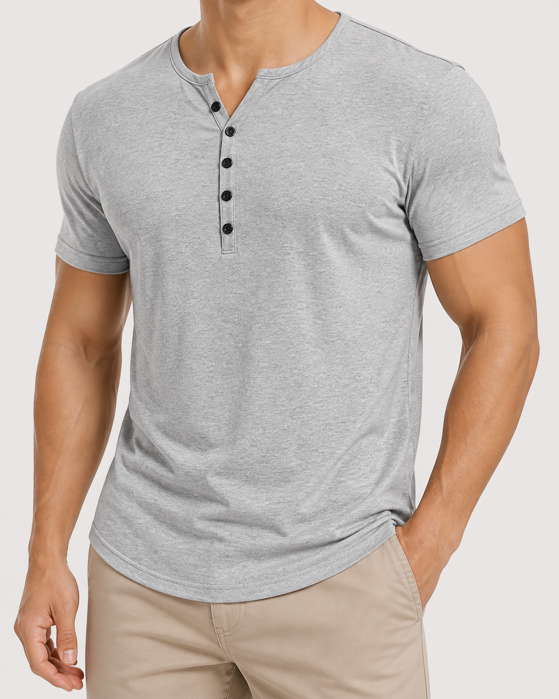 🔥CLEARANCE SALE🔥 Men's Short Sleeve Henley T-Shirt - Light Gray