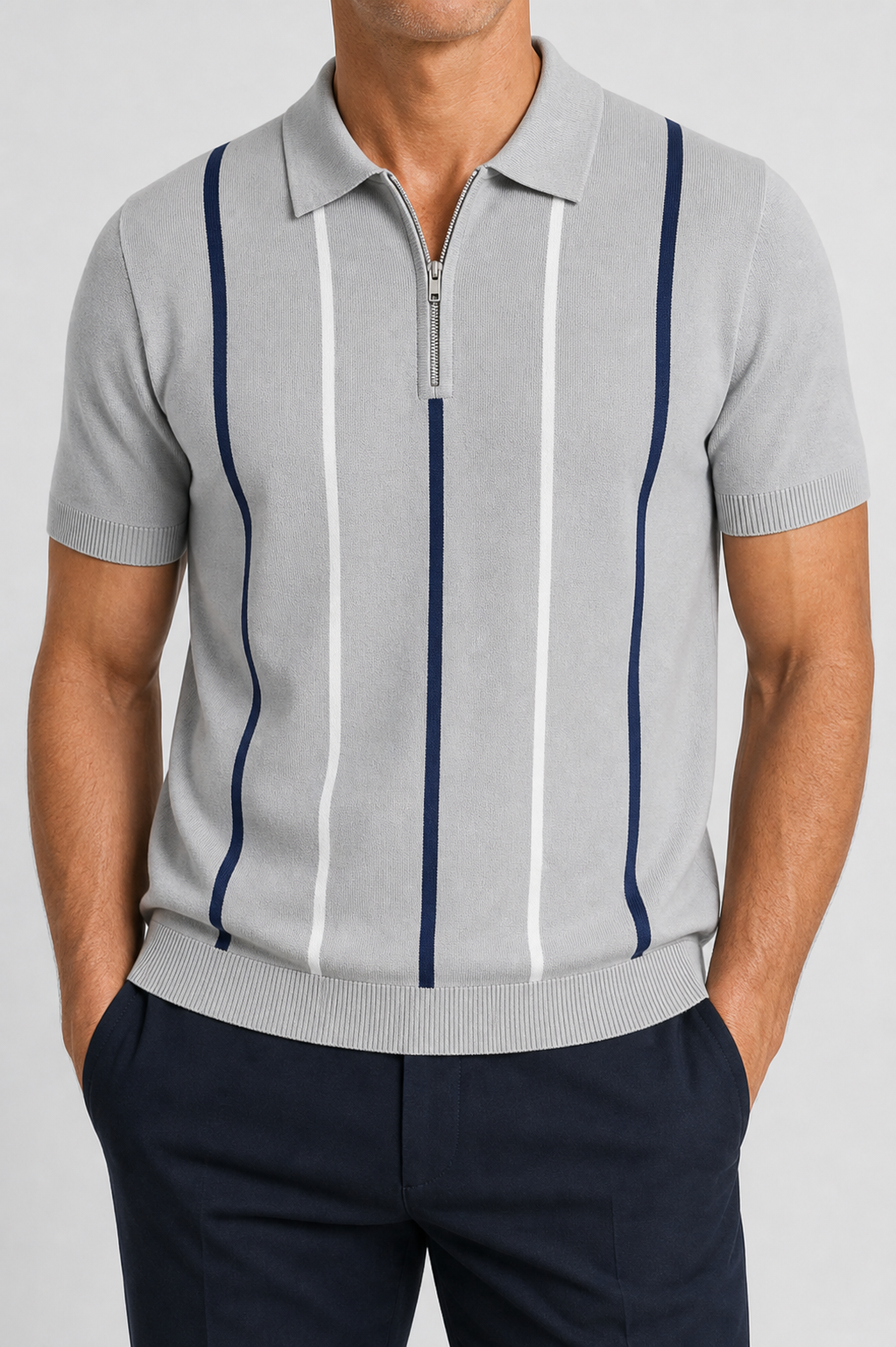 🔥CLEARANCE SALE🔥 Men's Knit Half-Zip Polo Shirt - Light Gray