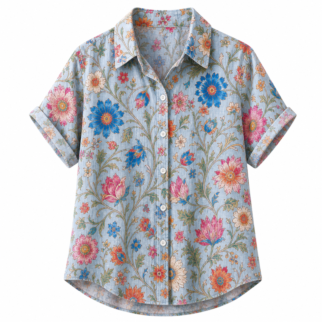🔥CLEARANCE SALE🔥 Women's Vintage Floral Button-Up Blouse - Soft Blue Botanical