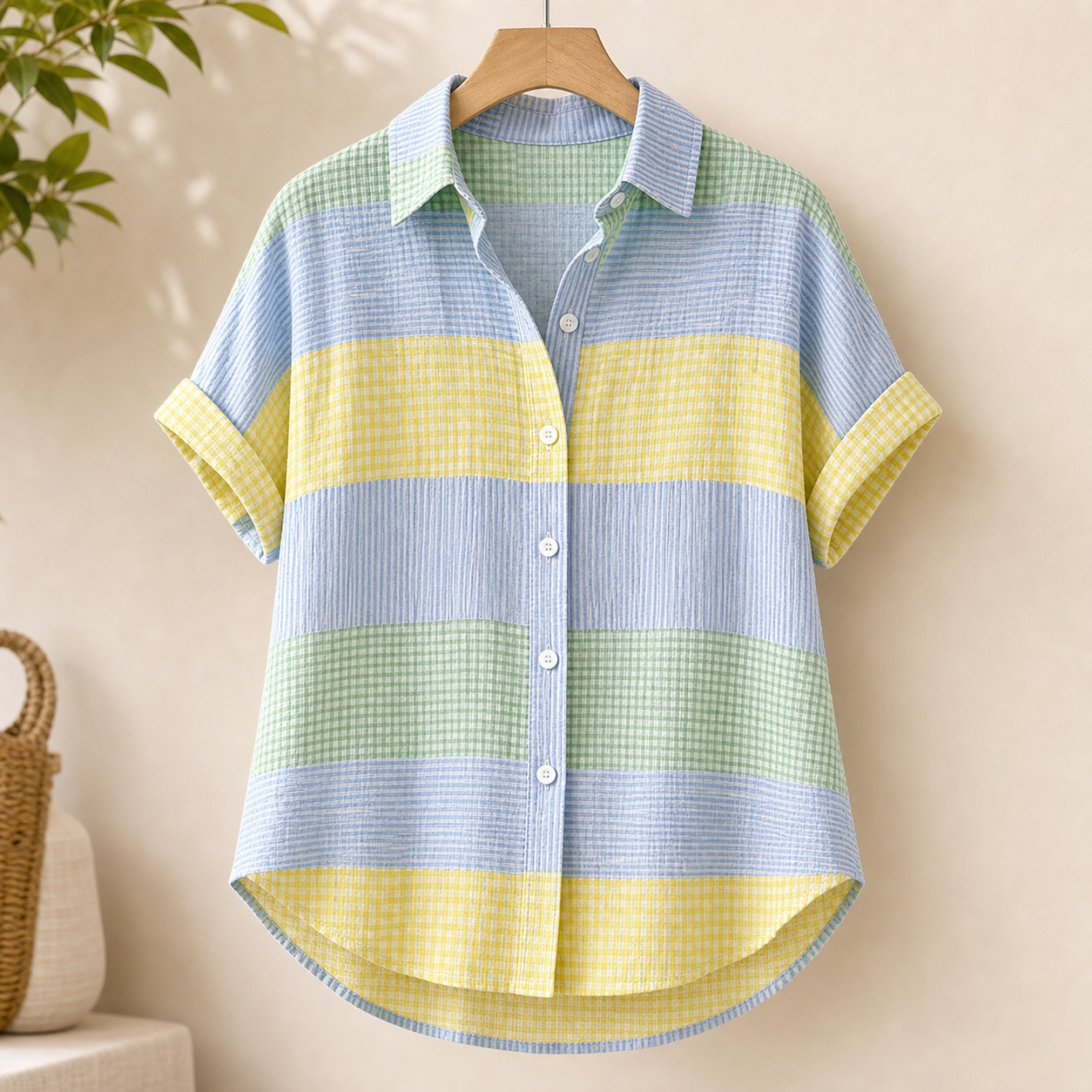 🔥CLEARANCE SALE🔥 Women's Patchwork Gingham Button-Up Shirt