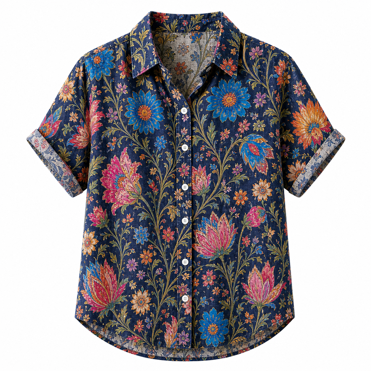 🔥CLEARANCE SALE🔥 Women's Vintage Floral Button-Up Blouse - Navy Botanical