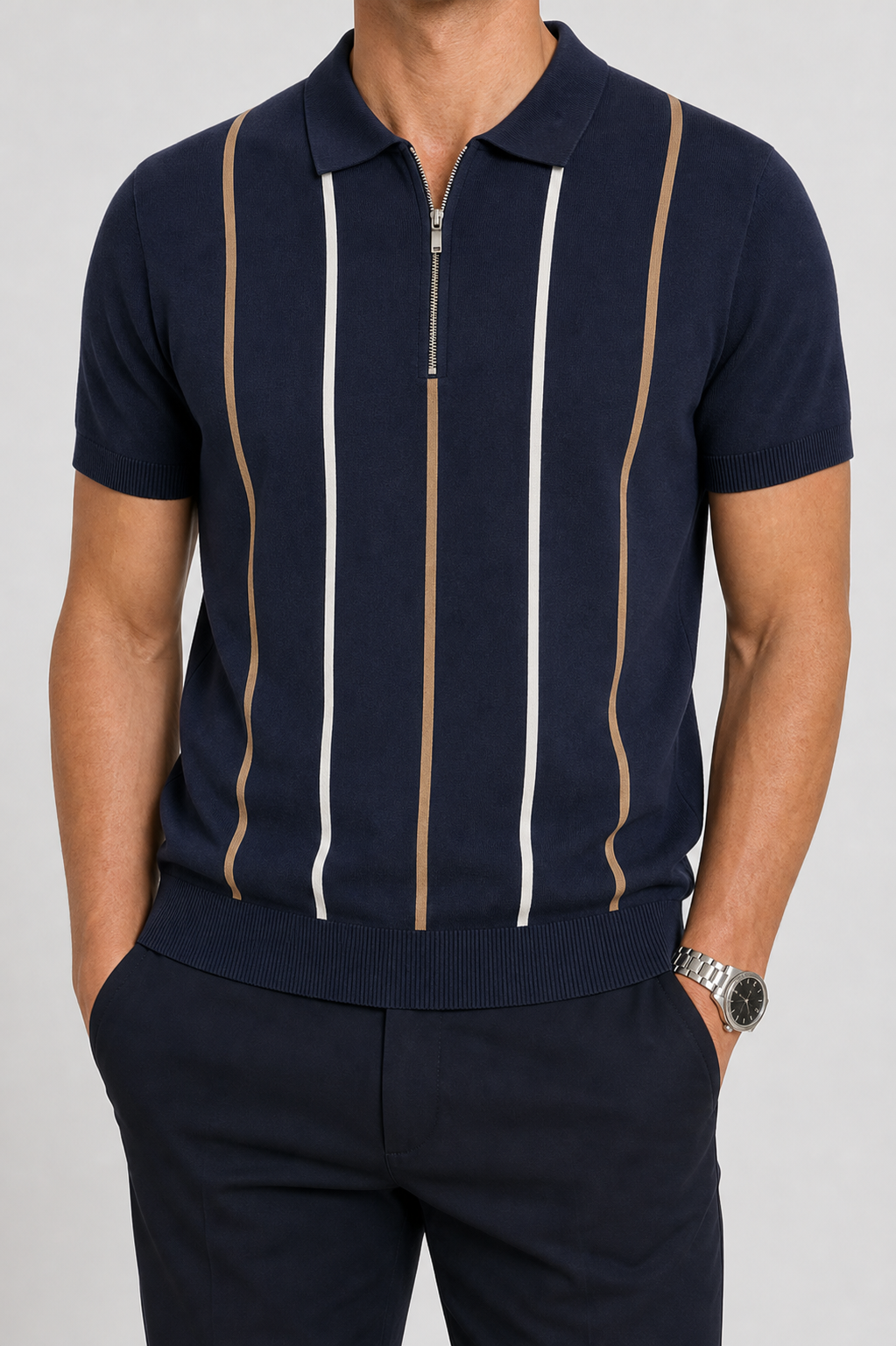 🔥CLEARANCE SALE🔥 Men's Knit Half-Zip Polo Shirt - Navy