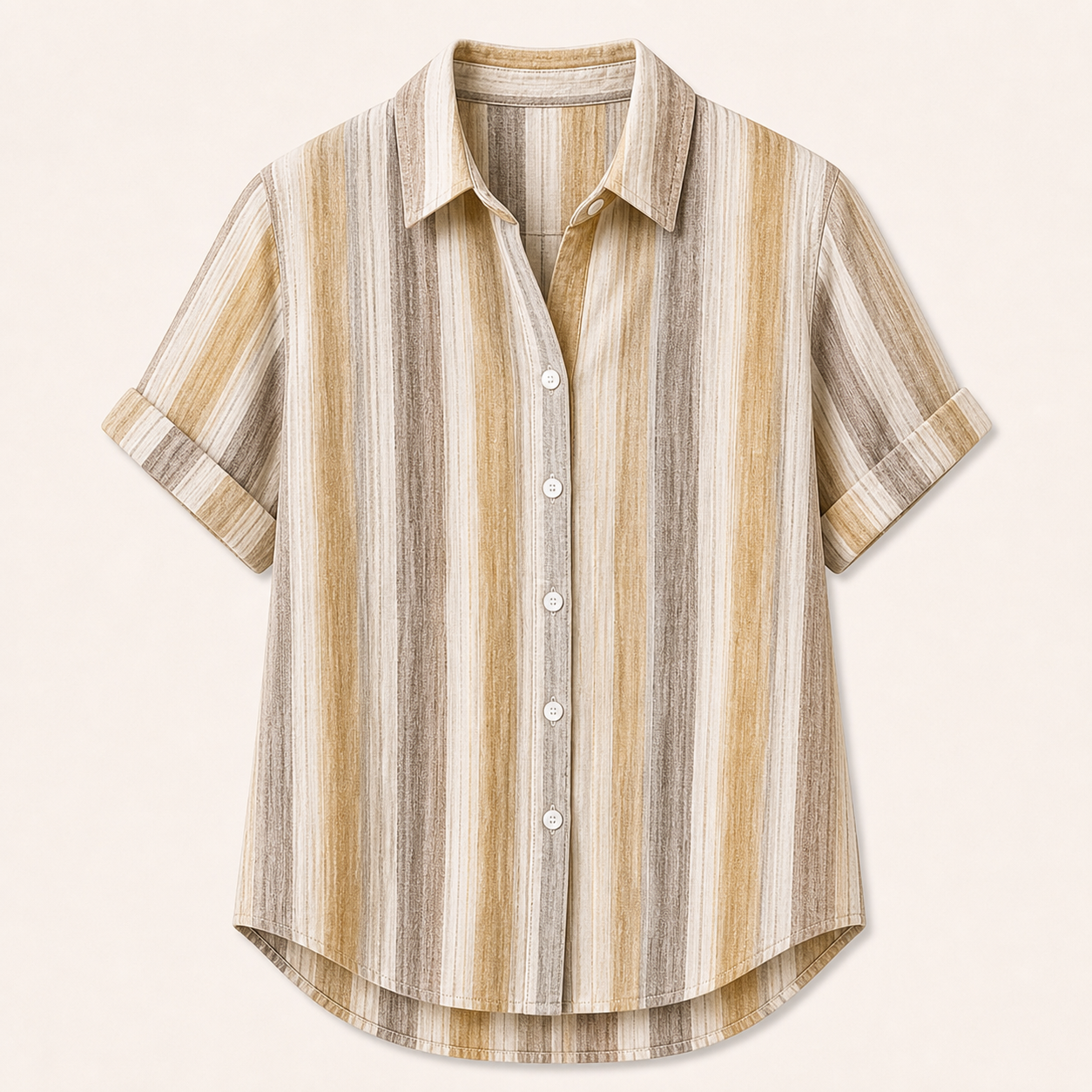🔥CLEARANCE SALE🔥 Women's Watercolor Stripe Button-Up Blouse - Neutral Sand