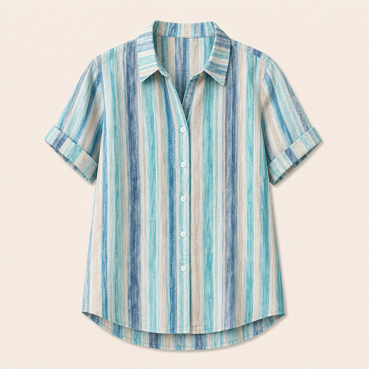 🔥CLEARANCE SALE🔥 Women's Watercolor Stripe Button-Up Blouse - Ocean Blue