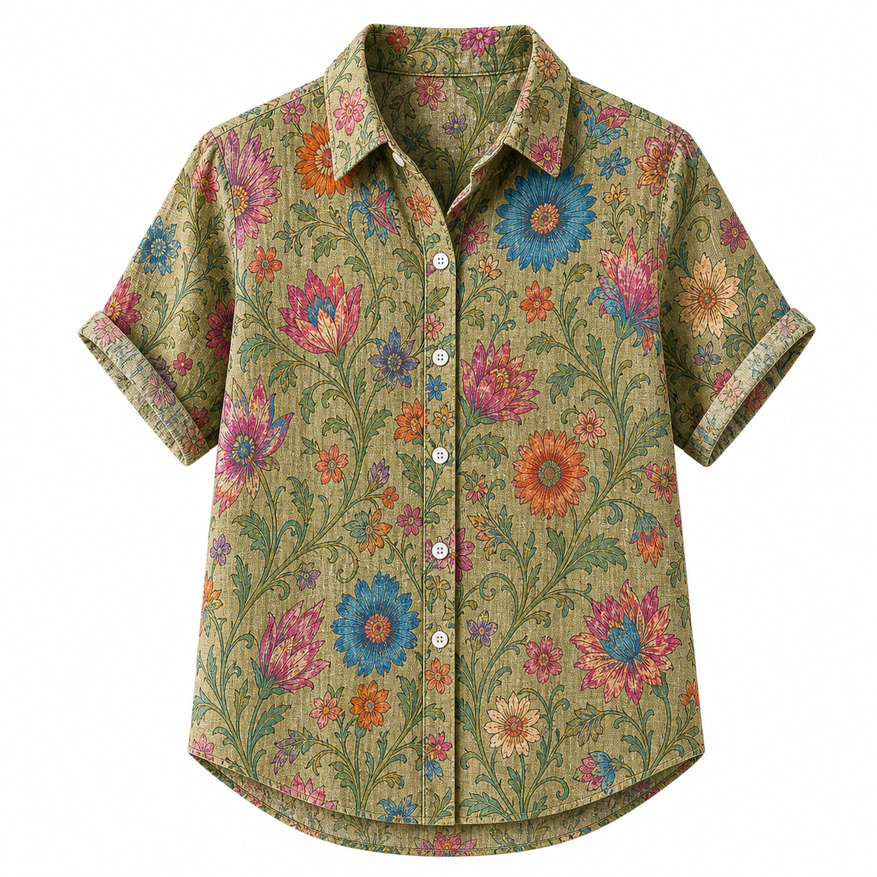 🔥CLEARANCE SALE🔥 Women's Vintage Floral Button-Up Blouse - Olive Botanical