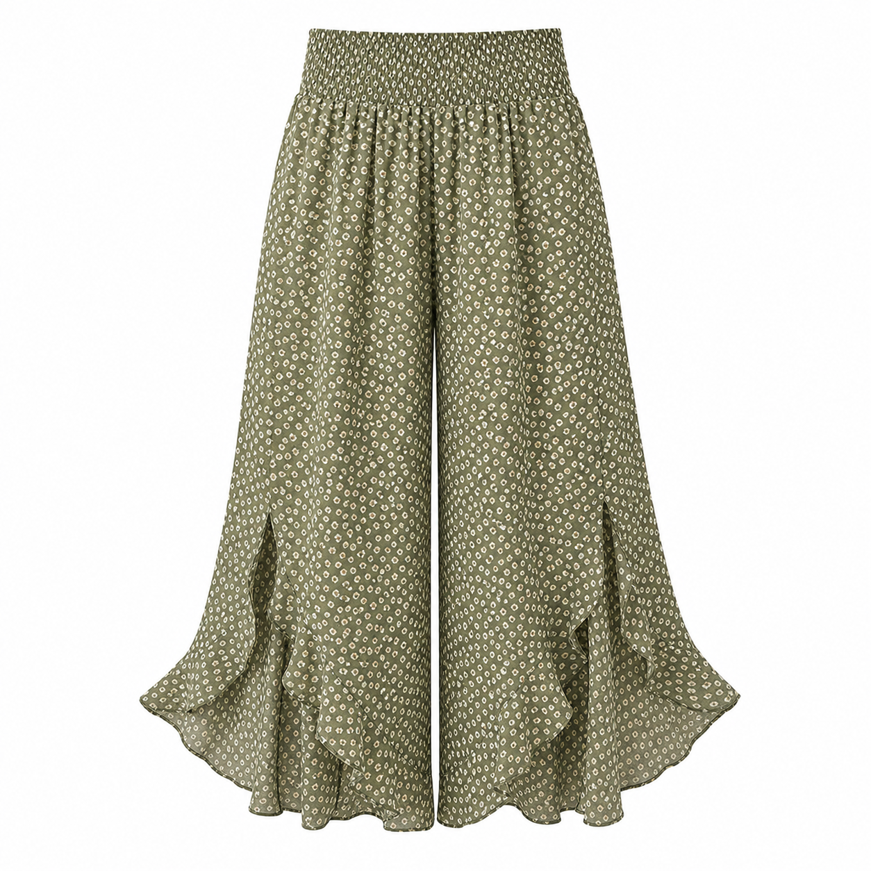 🔥CLEARANCE SALE🔥 Women's Polka Dot Wide-Leg Palazzo Pants - Olive Cream Dot