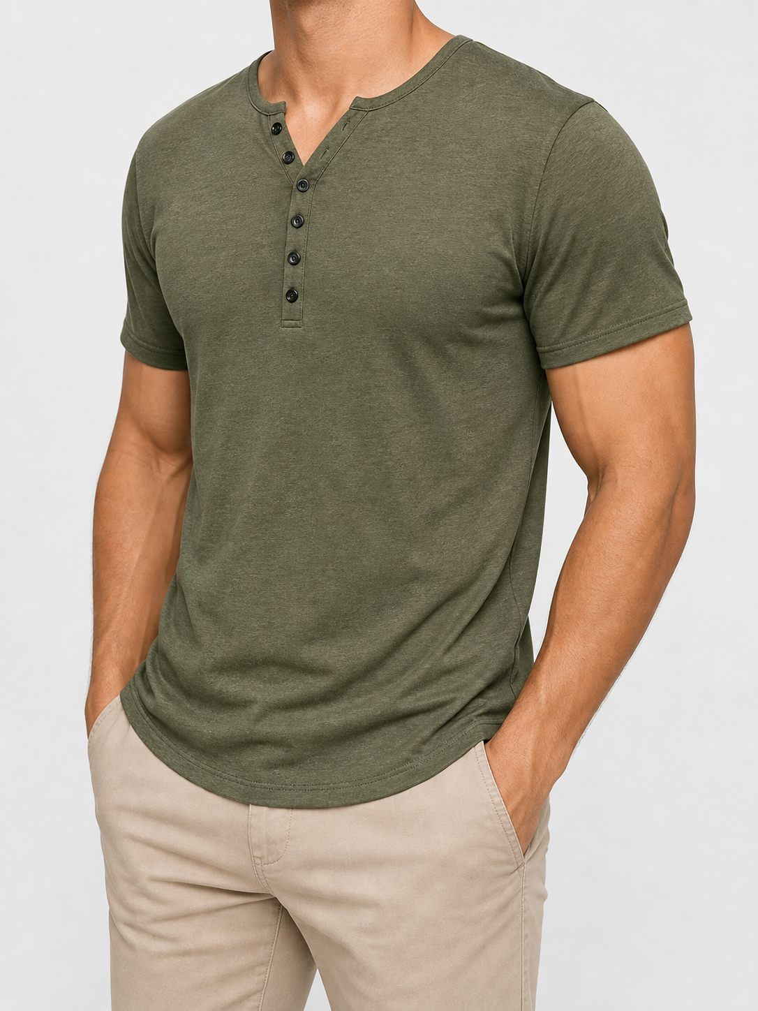 🔥CLEARANCE SALE🔥 Men's Short Sleeve Henley T-Shirt - Olive