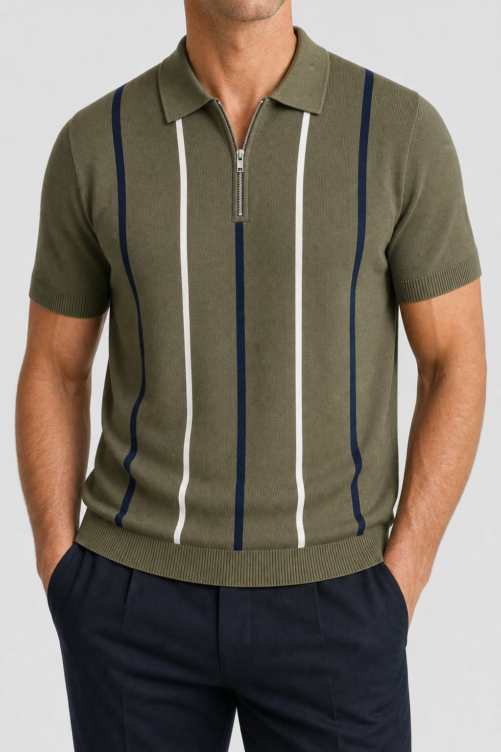 🔥CLEARANCE SALE🔥 Men's Knit Half-Zip Polo Shirt - Olive