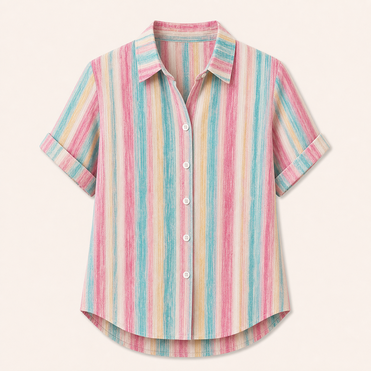 🔥CLEARANCE SALE🔥 Women's Watercolor Stripe Button-Up Blouse - Pink Turquoise