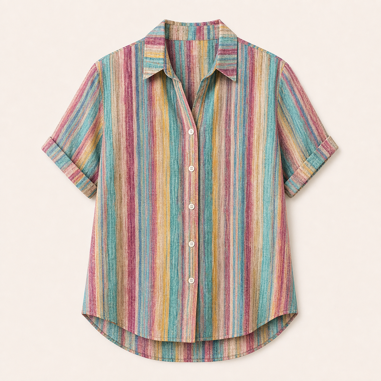 🔥CLEARANCE SALE🔥 Women's Watercolor Stripe Button-Up Blouse - Rainbow Multi