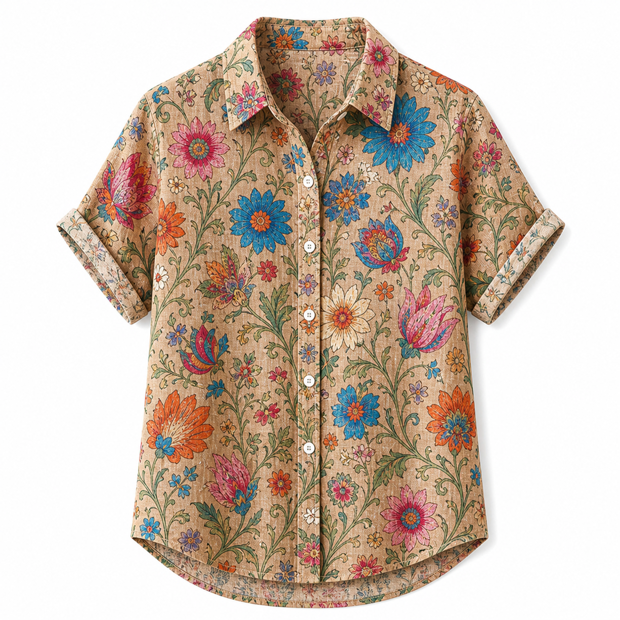 🔥CLEARANCE SALE🔥 Women's Vintage Floral Button-Up Blouse - Sand Botanical