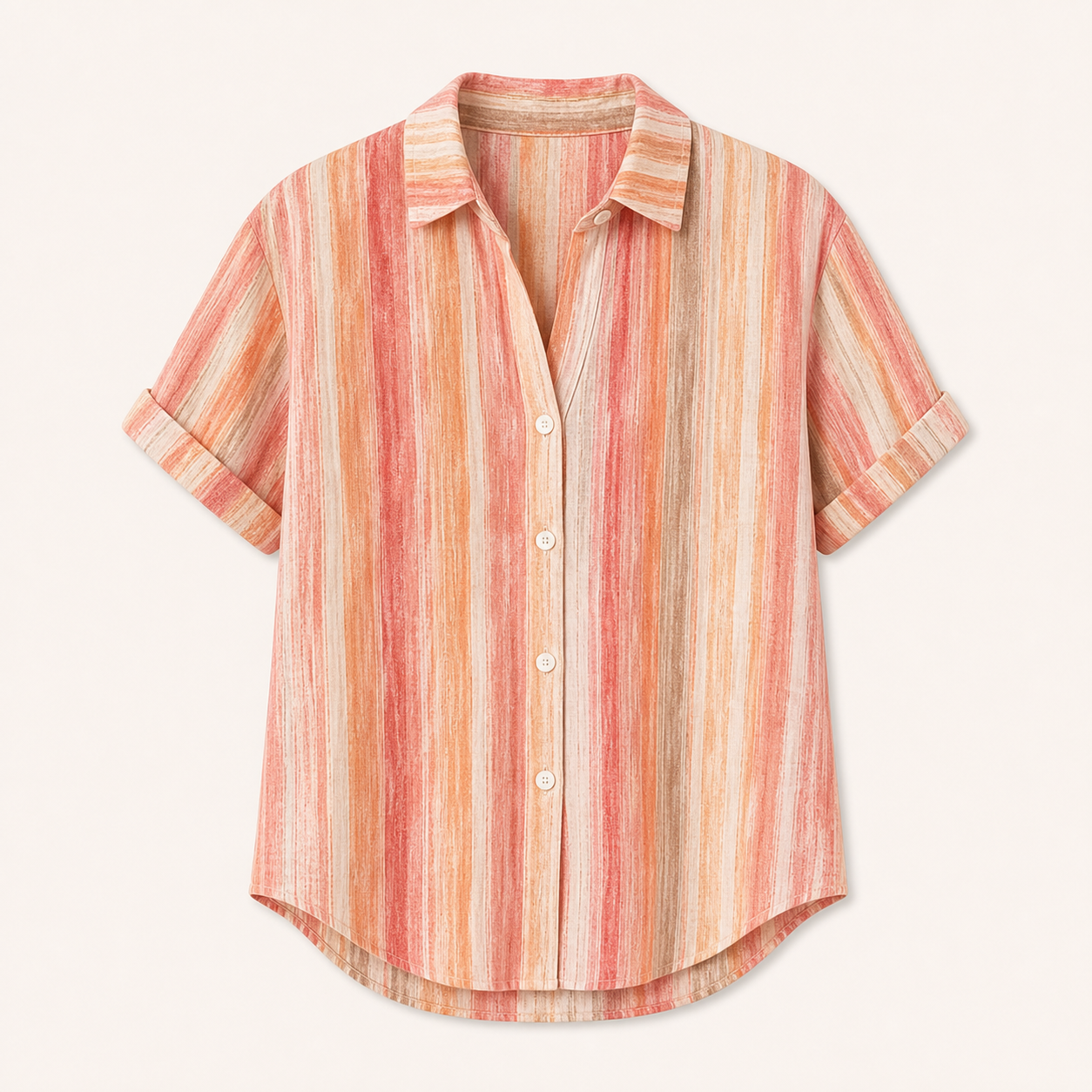 🔥CLEARANCE SALE🔥 Women's Watercolor Stripe Button-Up Blouse - Sunset Coral