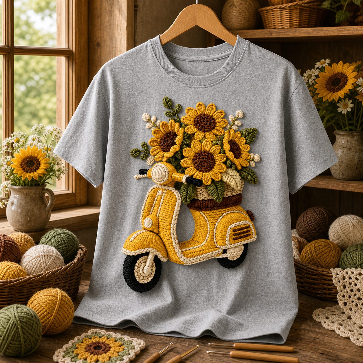 Crochet-look sunflower scooter detail