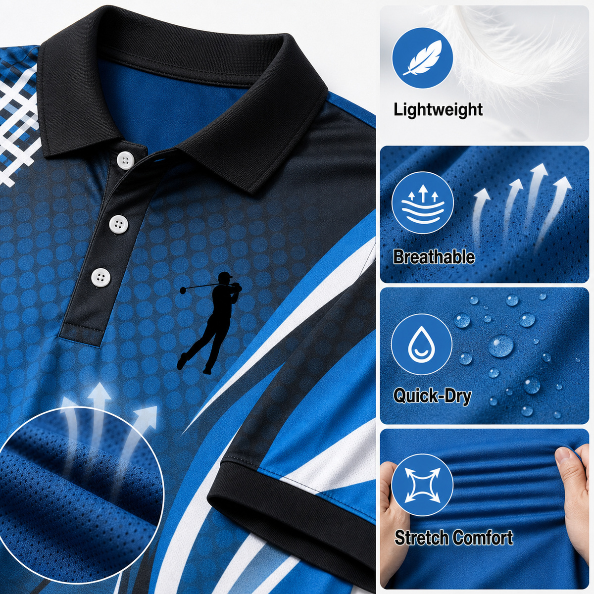 Golf polo breathable quick dry material details