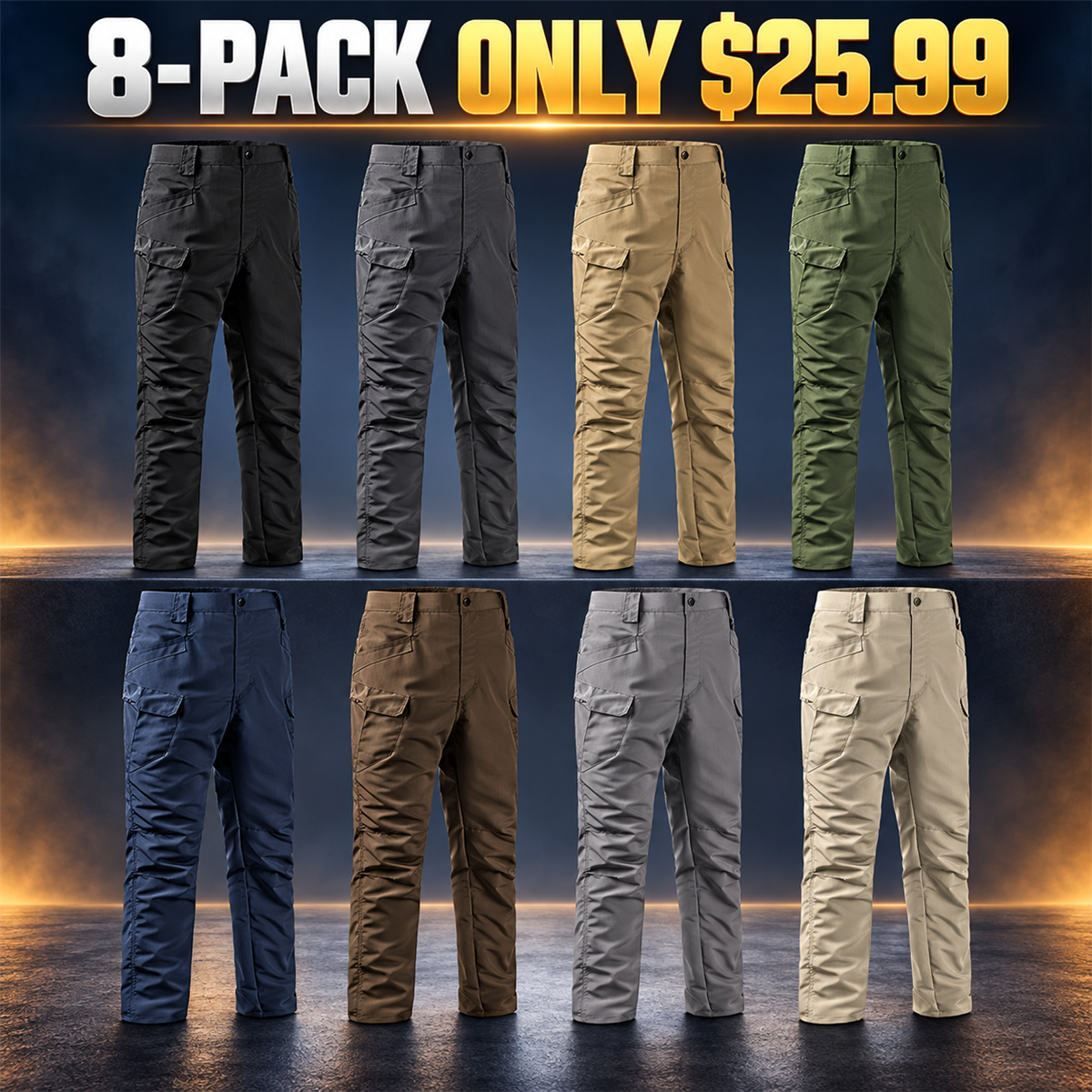 8-Pack - All 8 Colors Men's Tactical Utility Cargo Pants Multipacks