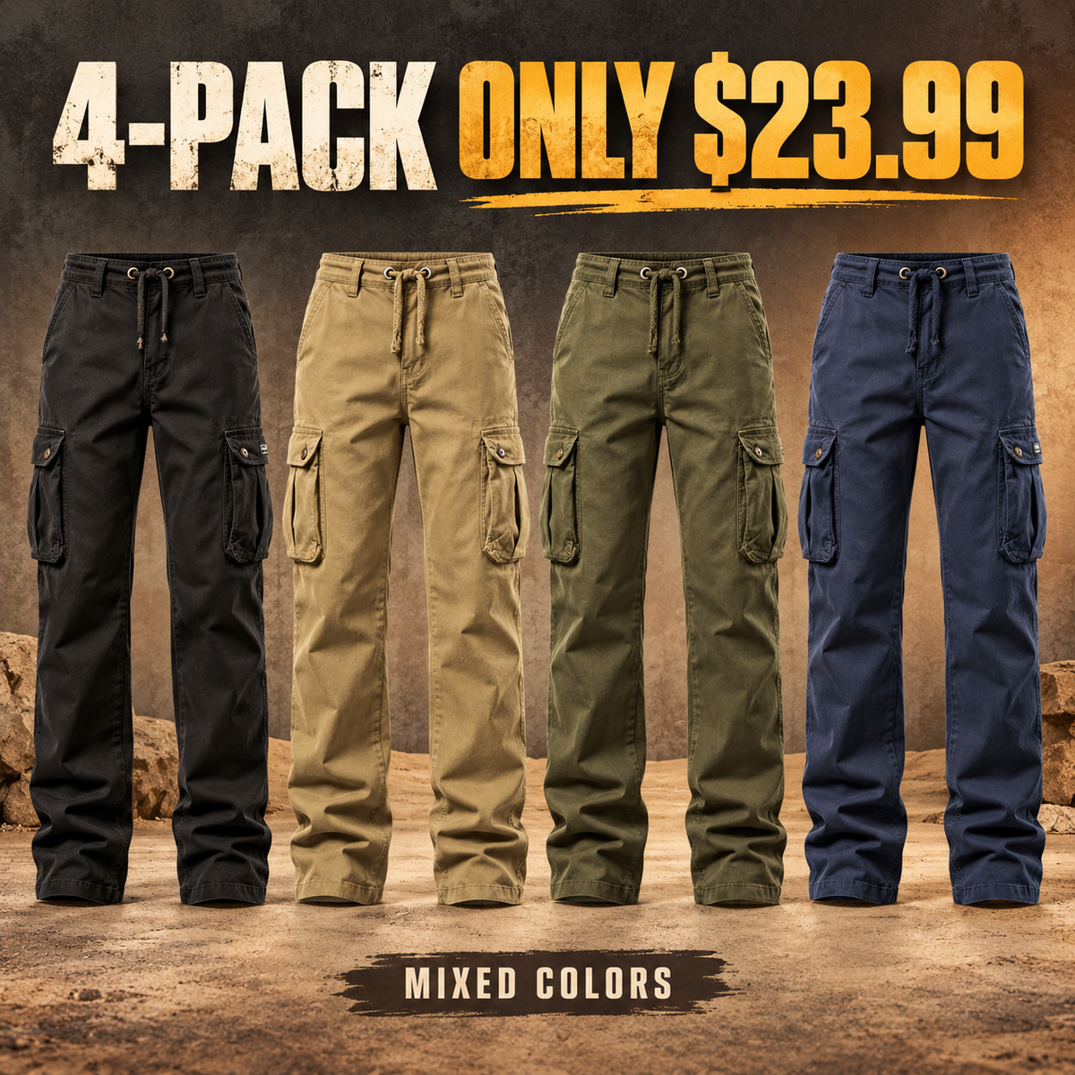 4-Pack - Core Utility Men's Vintage Utility Cargo Pants Multipacks