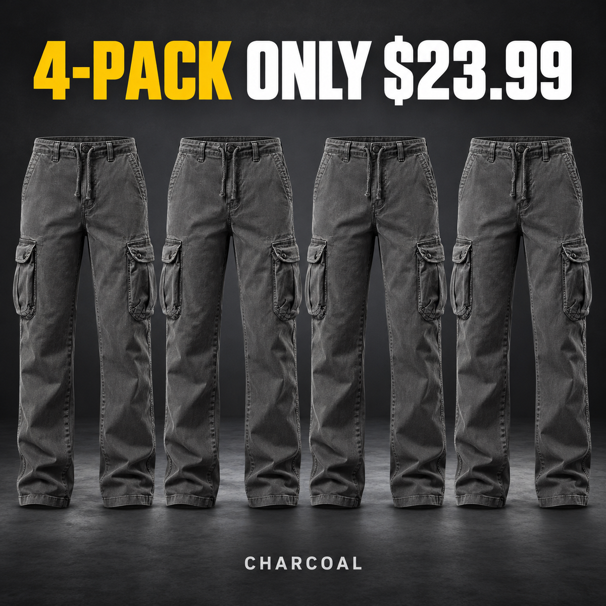 4-Pack - Charcoal Men's Vintage Utility Cargo Pants Multipacks