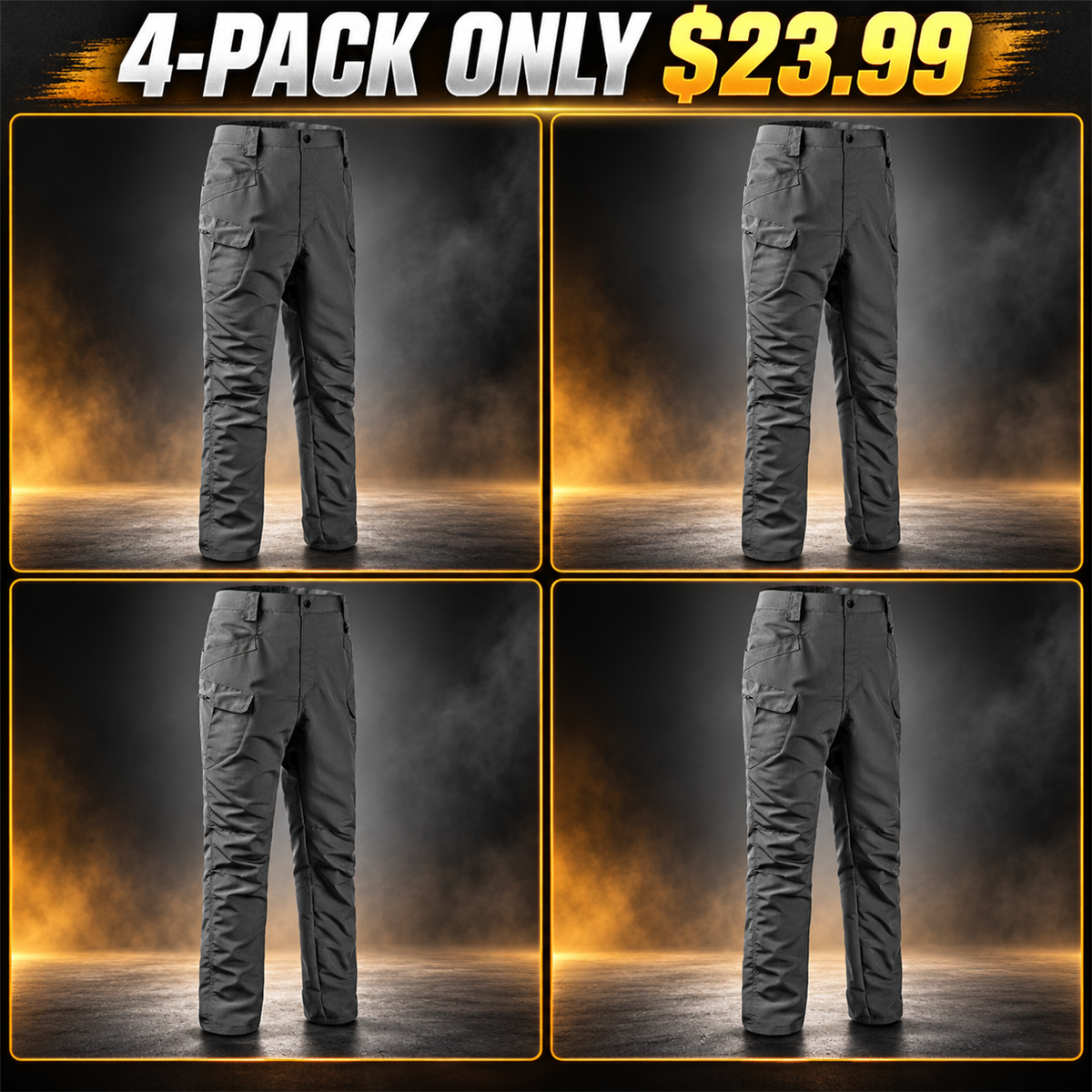 4-Pack - Charcoal Men's Tactical Utility Cargo Pants Multipacks