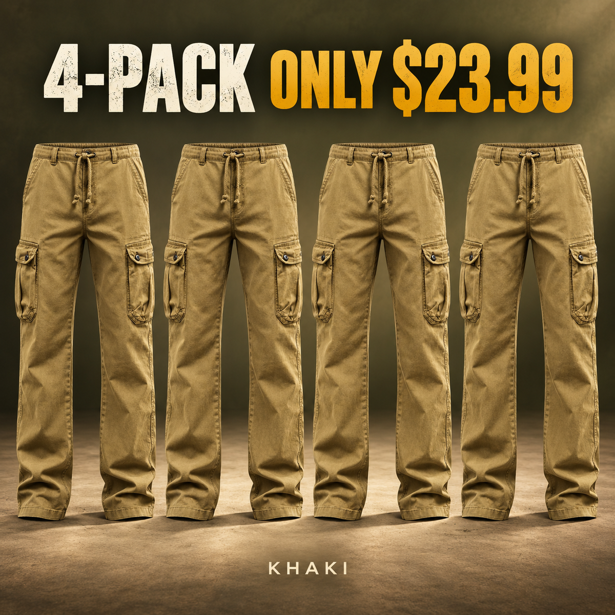 4-Pack - Khaki Men's Vintage Utility Cargo Pants Multipacks
